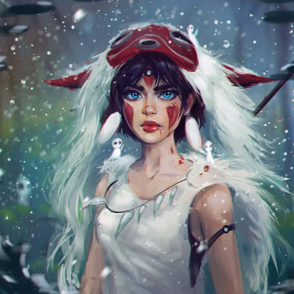 雪中站著一位身穿白色毛皮大衣的女孩 壁紙