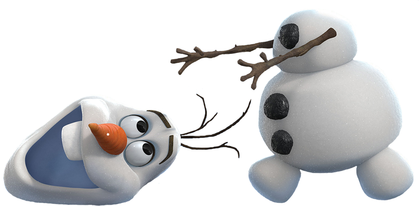 雪寶 桌布 壁紙 — 雪人Olaf頑皮地伸手觸摸一個驚訝的冰凍Olaf，後者有樹枝手臂和煤炭鈕扣。