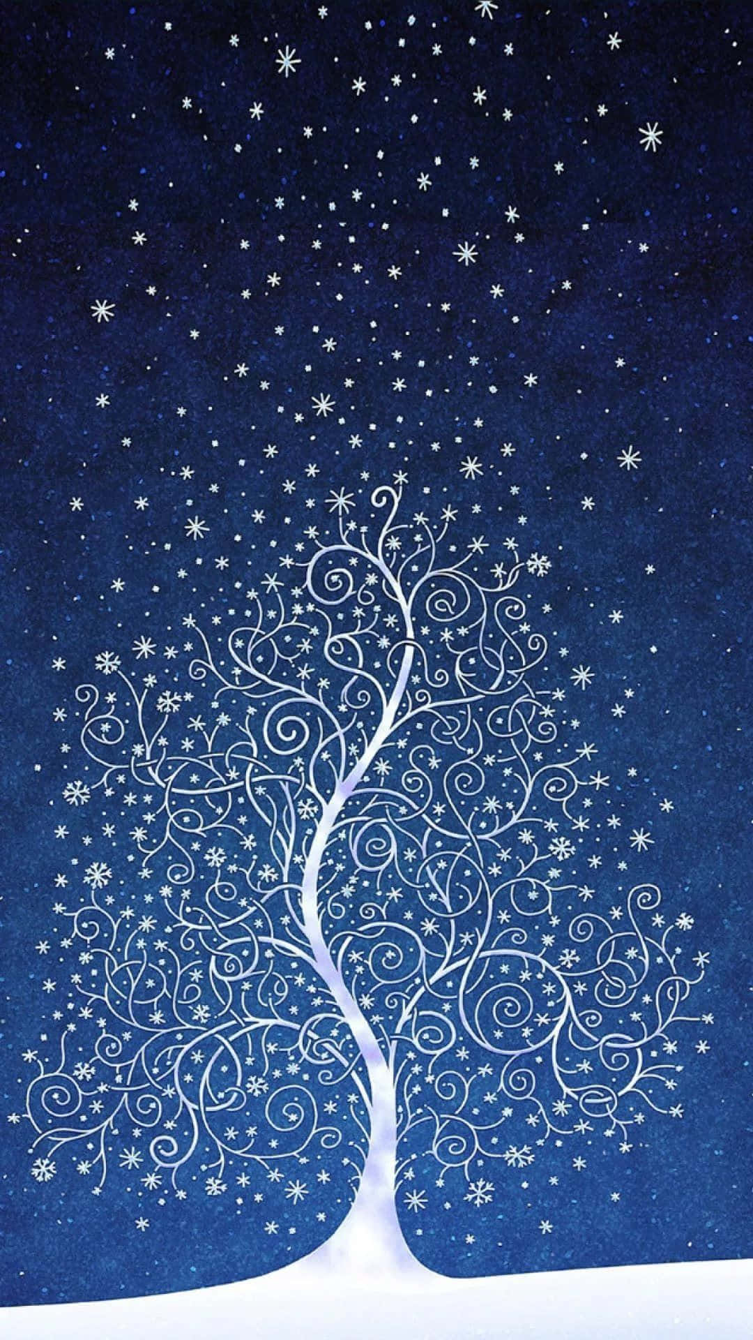 雪地中的白色樹與星光 壁紙