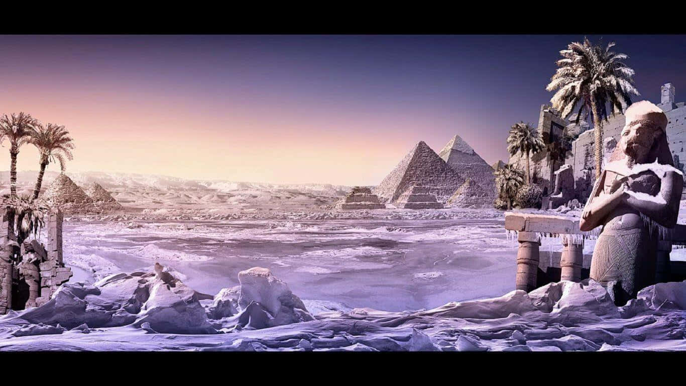 雪景中的金字塔與棕櫚樹 壁紙