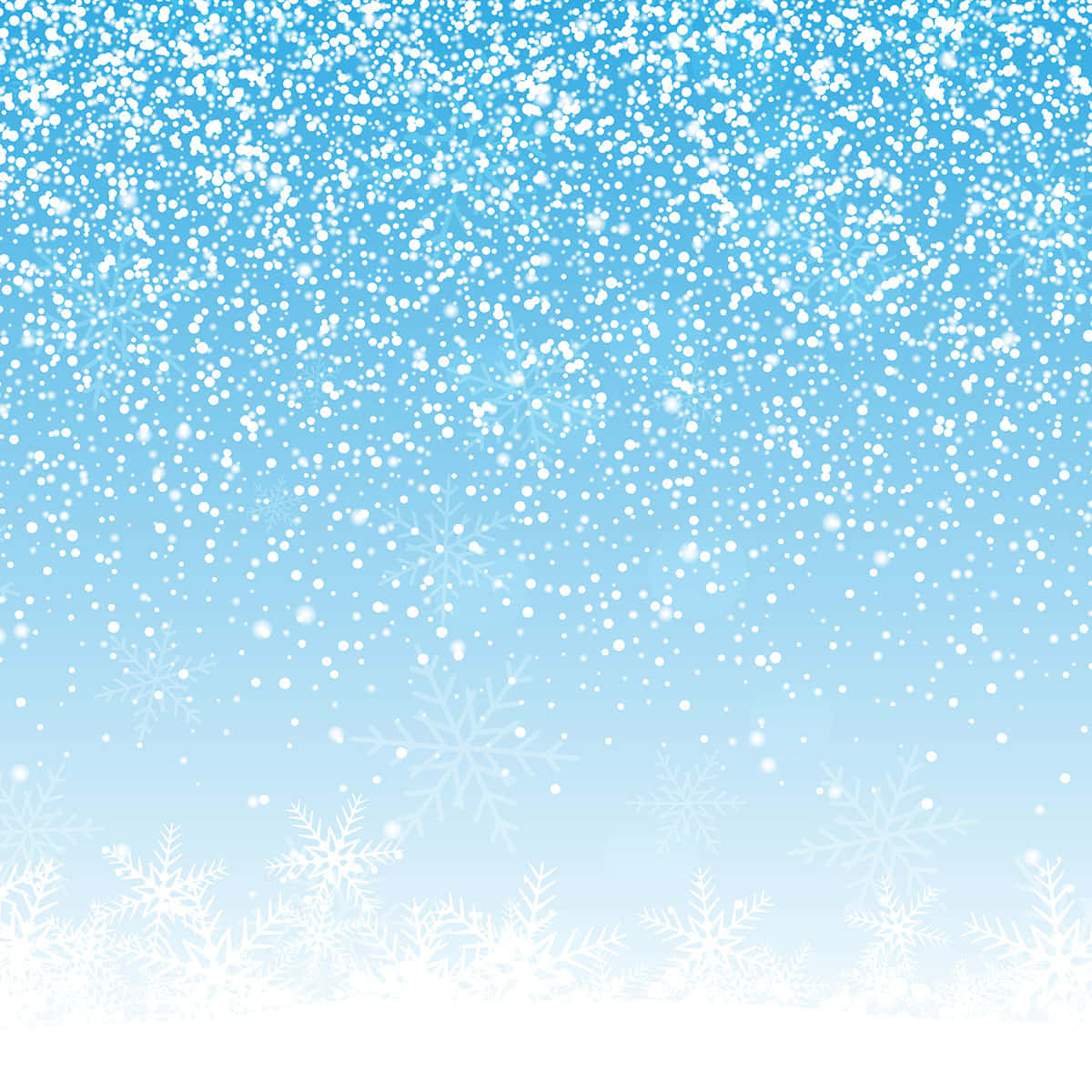 Snowing 桌布 壁紙 — 雪花輕輕飄落在柔和的藍色漸變天空中，底部有精細的晶體圖案。