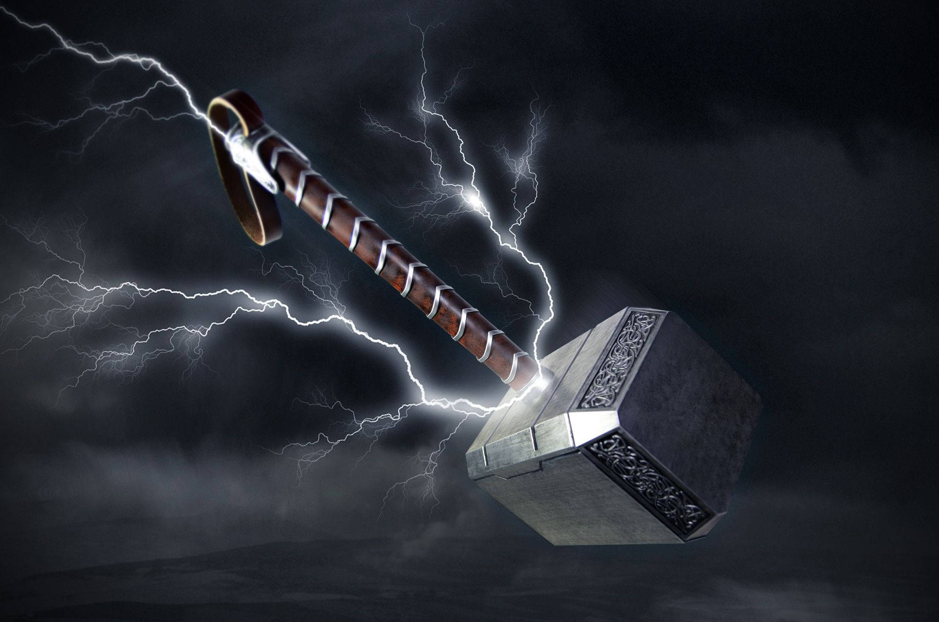 索爾 桌布 壁紙 — 雷神之鎚妙爾尼爾在暴風雨的黑暗天空中閃爍著閃電。