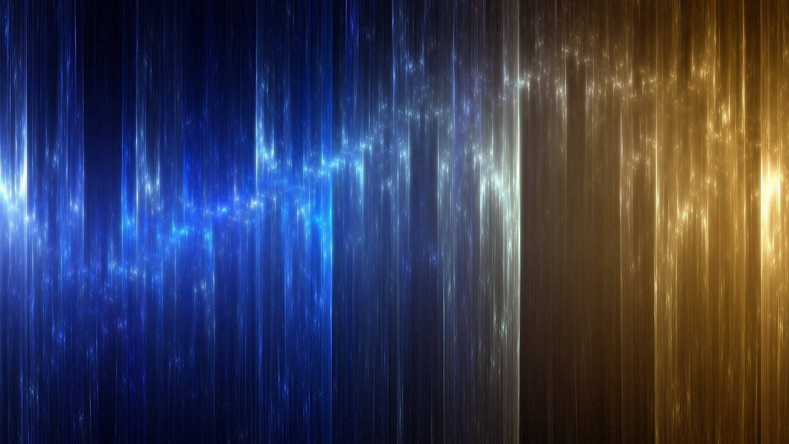 Spectrum 桌布 壁紙 — 電光藍和暖金色的垂直光條在深色數位畫布上傾瀉而下，營造出未來主義的抽象光芒。