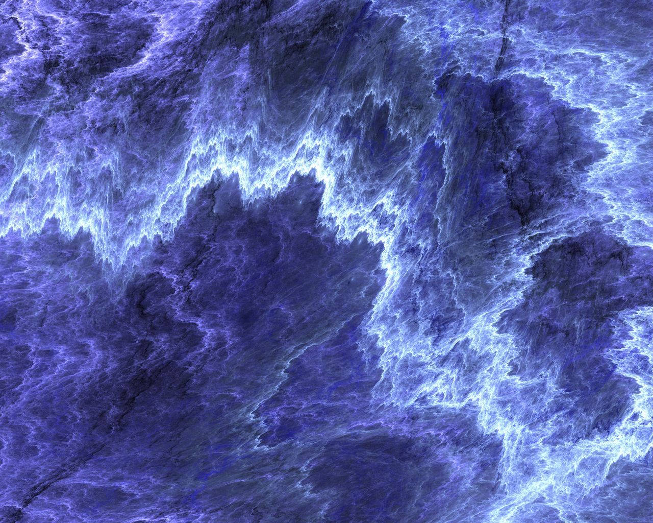 抽象藝術動圖 桌布 壁紙 — 電光藍色閃電穿過深紫色宇宙星雲，帶有碎形能量圖案。