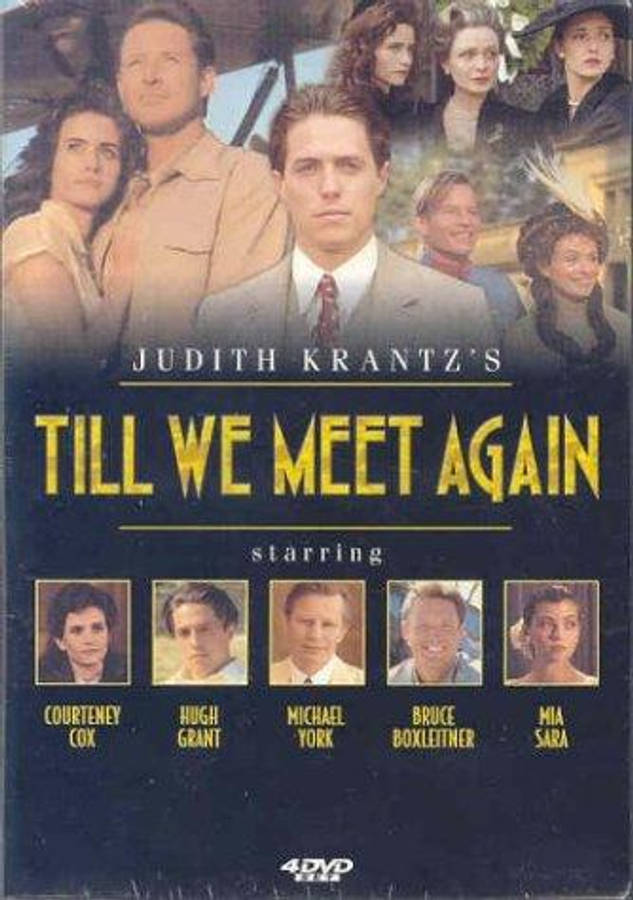 courteney cox 桌布 壁紙 — 電影《Till We Meet Again》海報，演員穿著正式和休閒服裝，背景深色，金色標題文字。