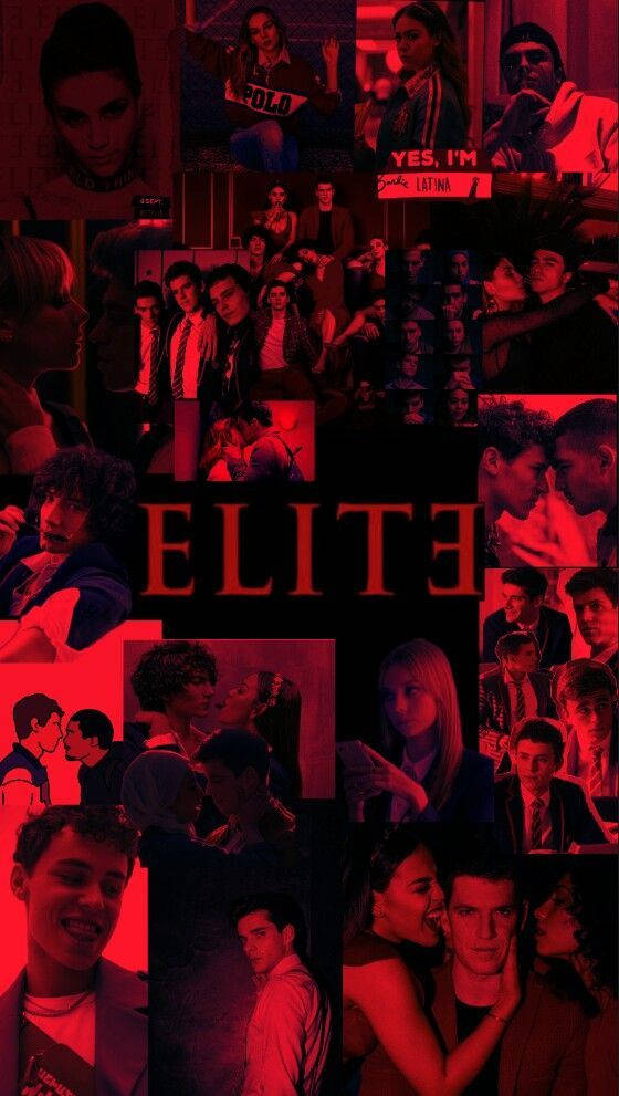 Elite 桌布 壁紙 — 電視劇《菁英》中戲劇性的紅色調場景拼貼，年輕角色處於強烈情感時刻。