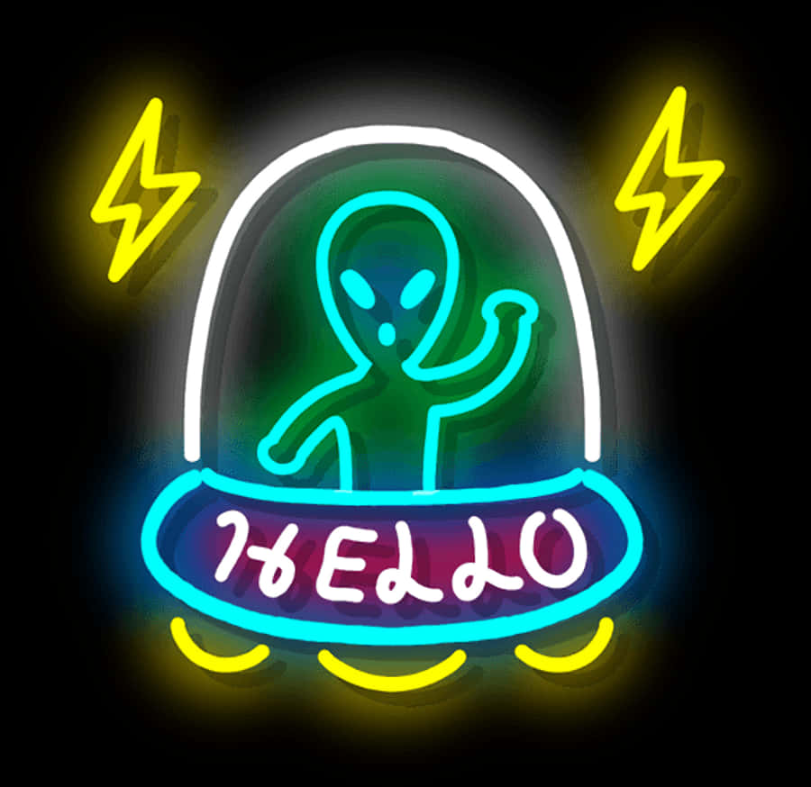 霓虹外星人打招呼UFO 壁紙