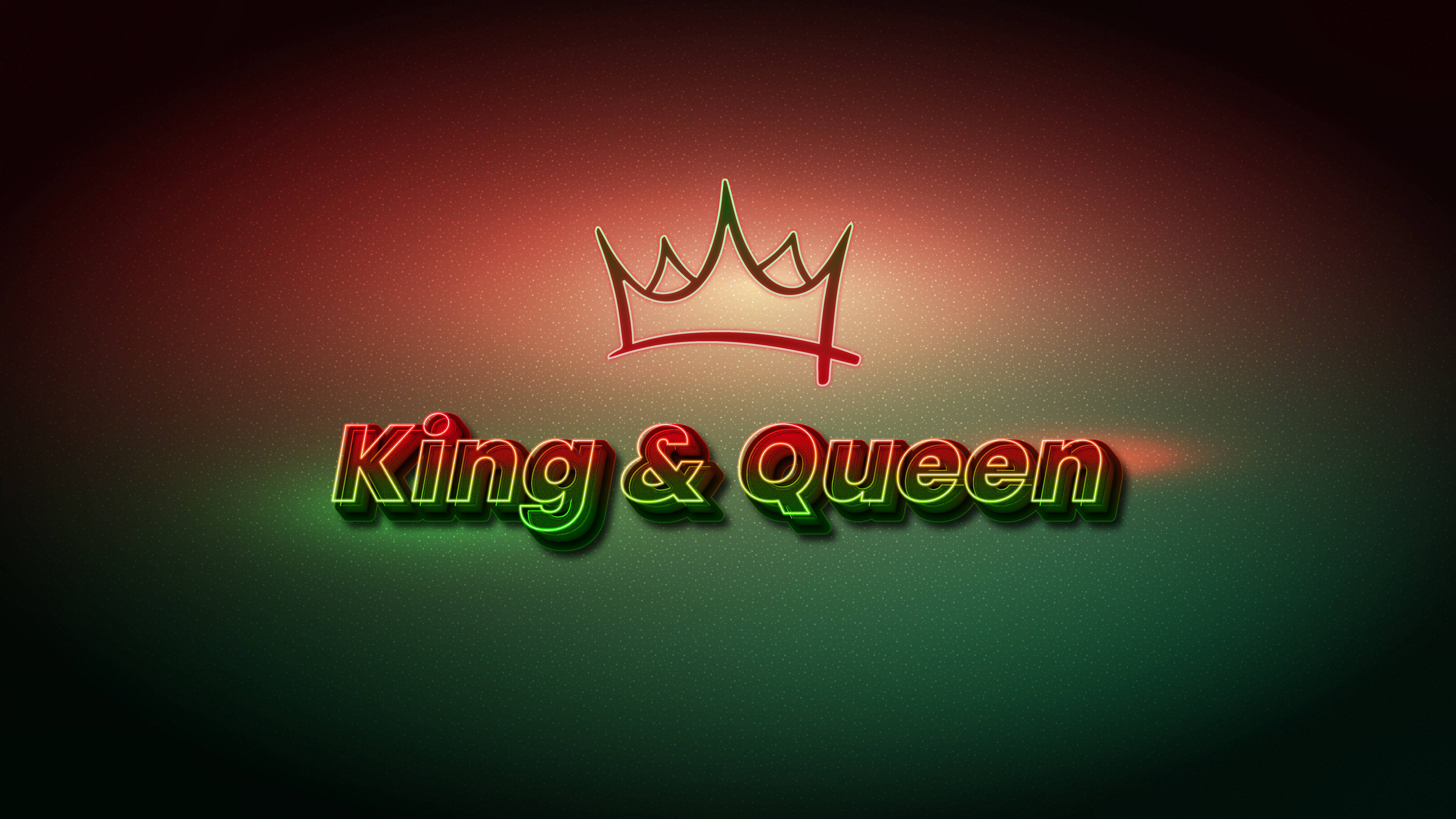 國王 桌布 壁紙 — 霓虹燈牌發出紅色和綠色光芒，帶有 'King & Queen' 文字和皇冠圖標，背景為漸變色。
