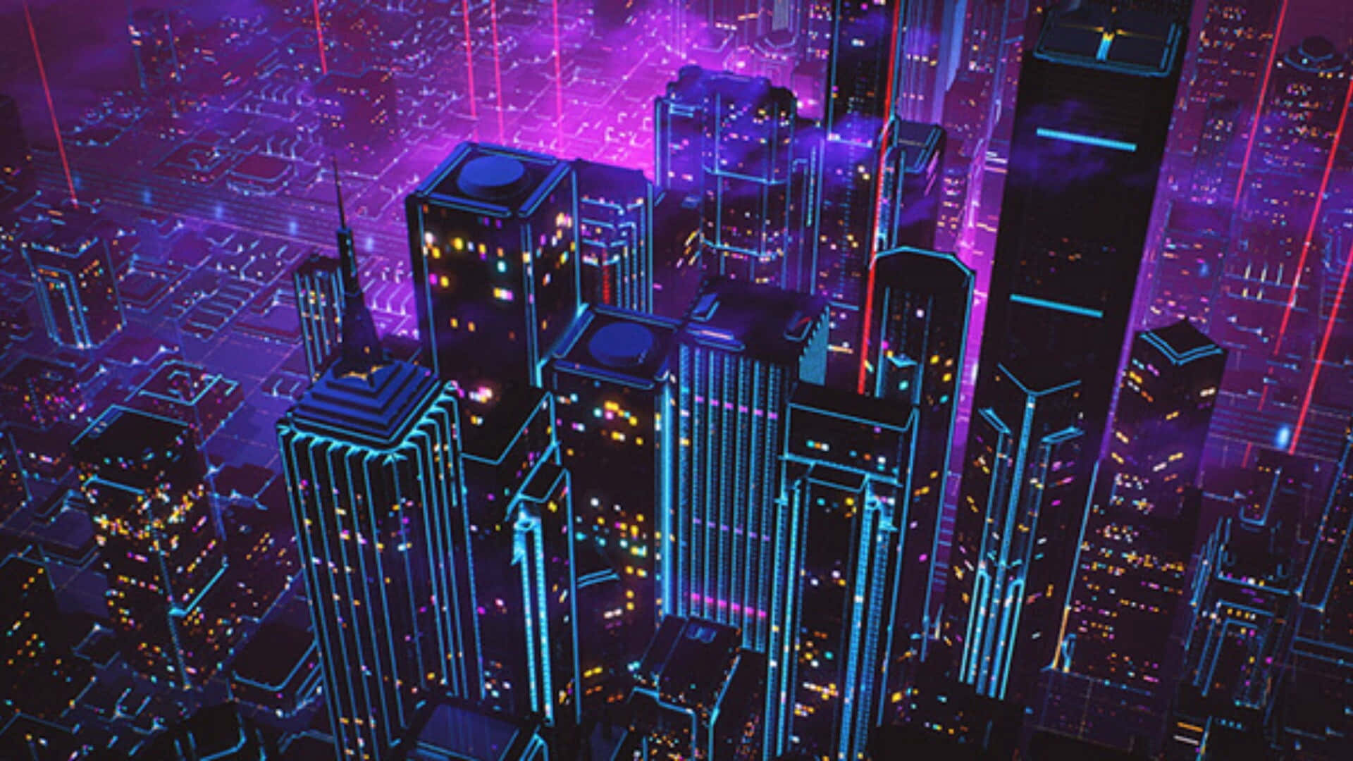 霓虹燈閃爍的城市與建築 壁紙