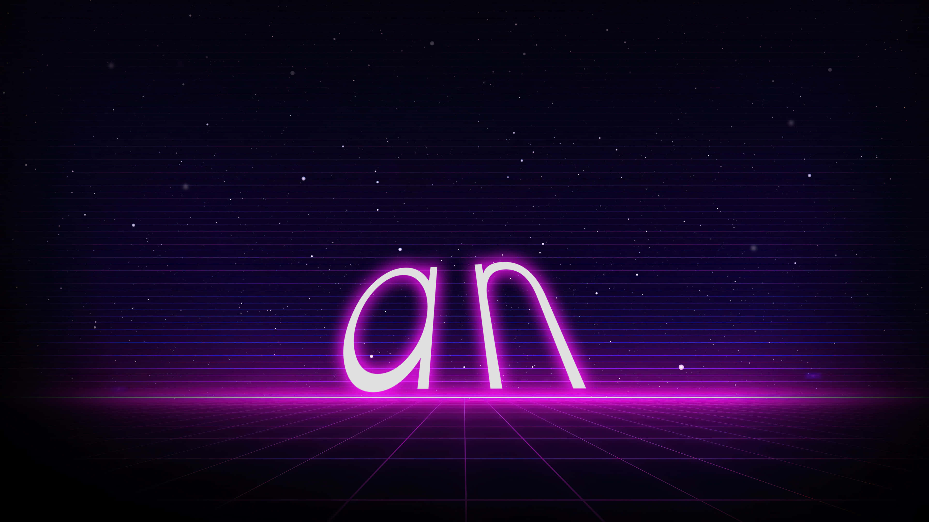 字母A動圖 桌布 壁紙 — 霓虹粉紅字母 'an' 在紫色網格上發光，背景是星空夜空和數位掃描線。
