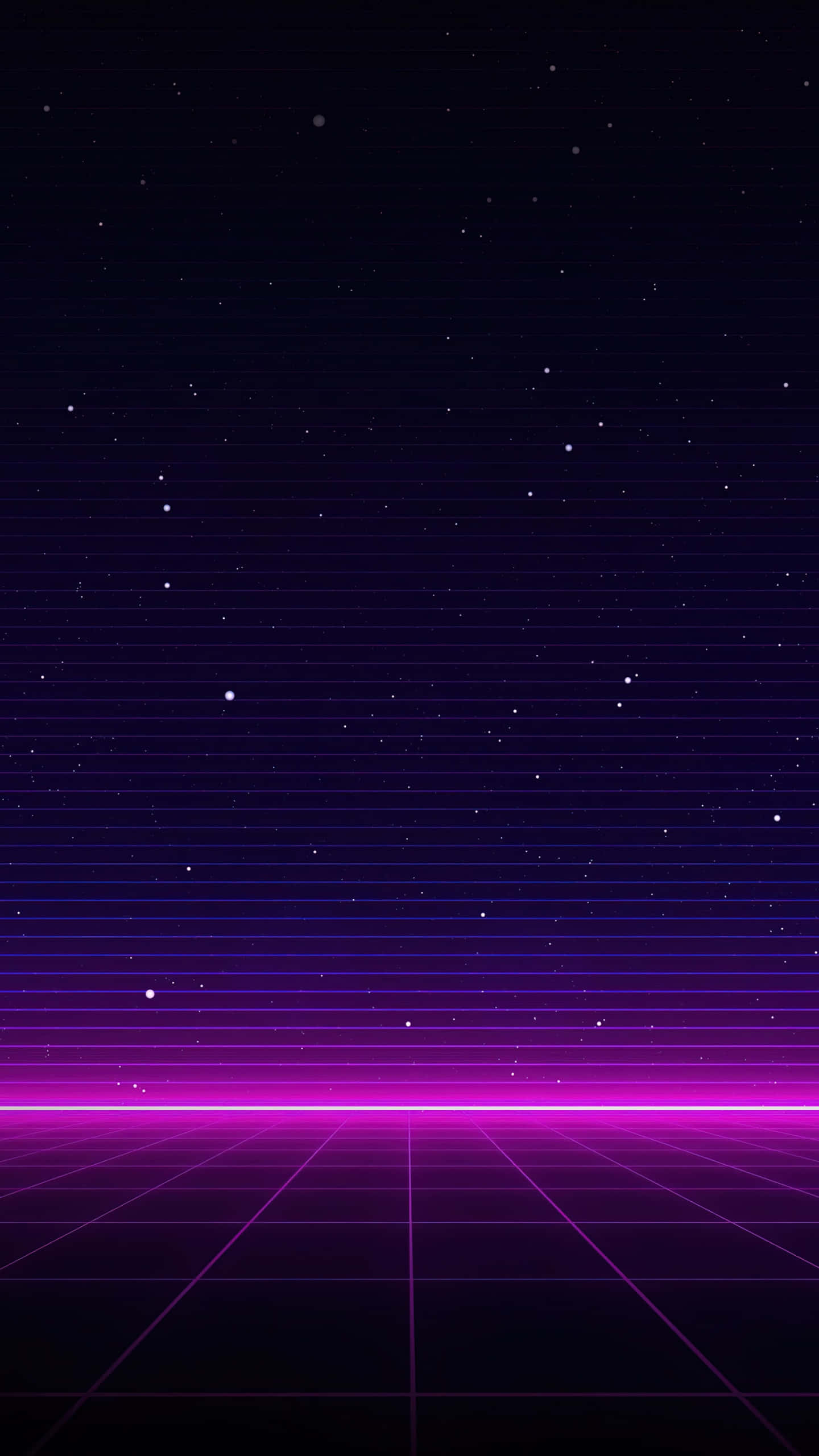 Mauve 桌布 壁紙 — 霓虹紫色網格地板延伸至繁星點點的夜空，水平光線營造出復古未來主義的數位景觀。