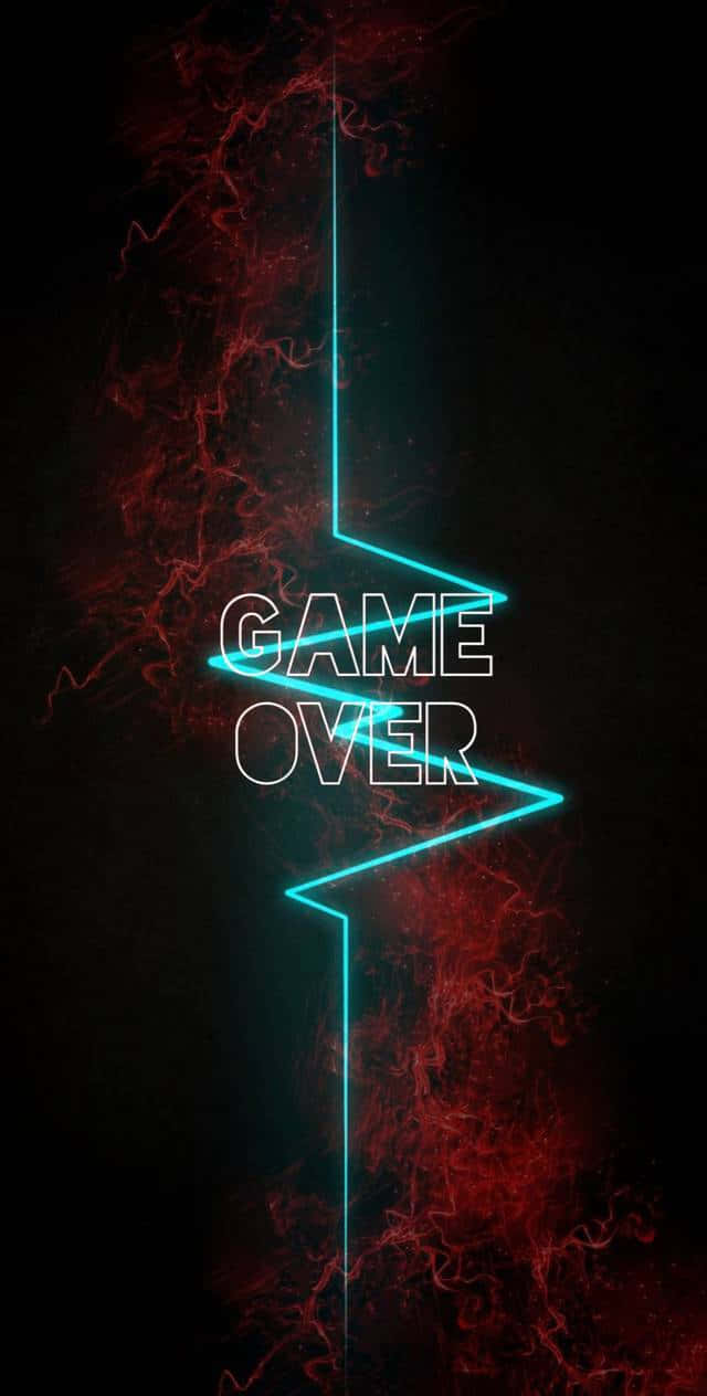 Dark Game Over 桌布 壁紙 — 霓虹藍色鋸齒狀閃電在黑暗背景上圍繞發光的白色「GAME OVER」文字劈啪作響，並帶有紅色能量絲縷。
