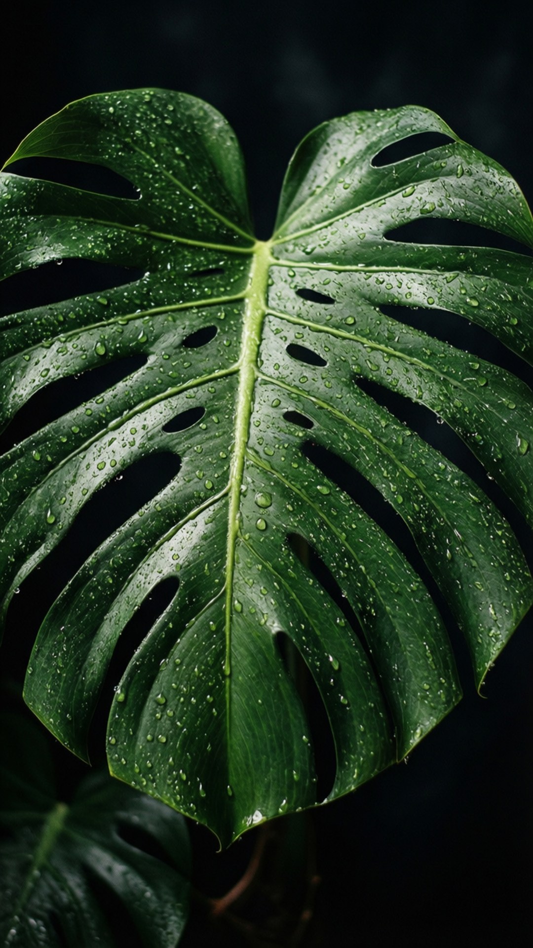 露珠龜背芋微距特寫 壁紙