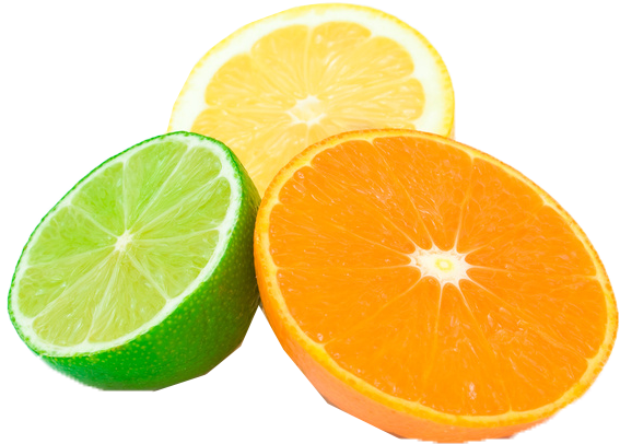 Lime 桌布 壁紙 — 青檸、檸檬和柳橙的鮮豔橫切面在純黑背景下展現多汁的果瓣。