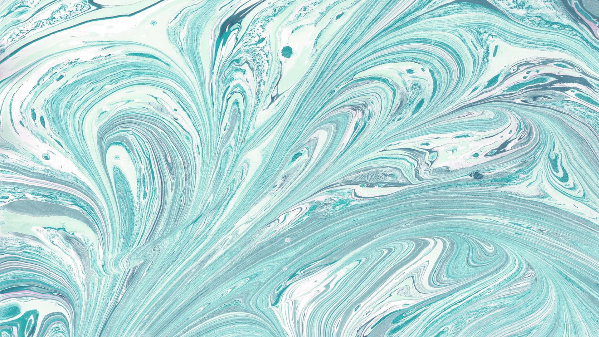 Teal Marble 桌布 壁紙 — 青綠色、白色和灰色油漆的流體漩渦創造出帶有有機流動圖案的動態大理石紋理。