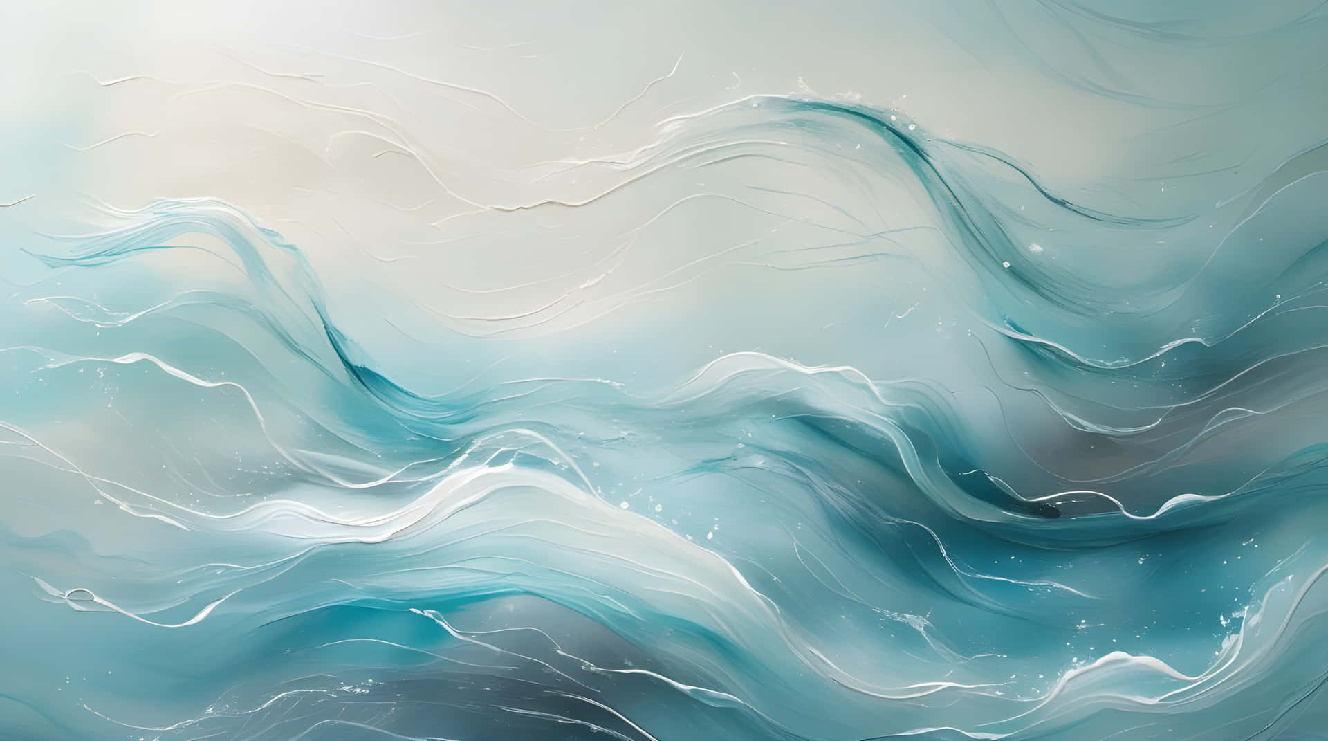 Very beautiful colourful abstract wallpaper 壁紙 — 青綠色和奶油色的流體漩渦在光滑表面上優雅地起伏流動。