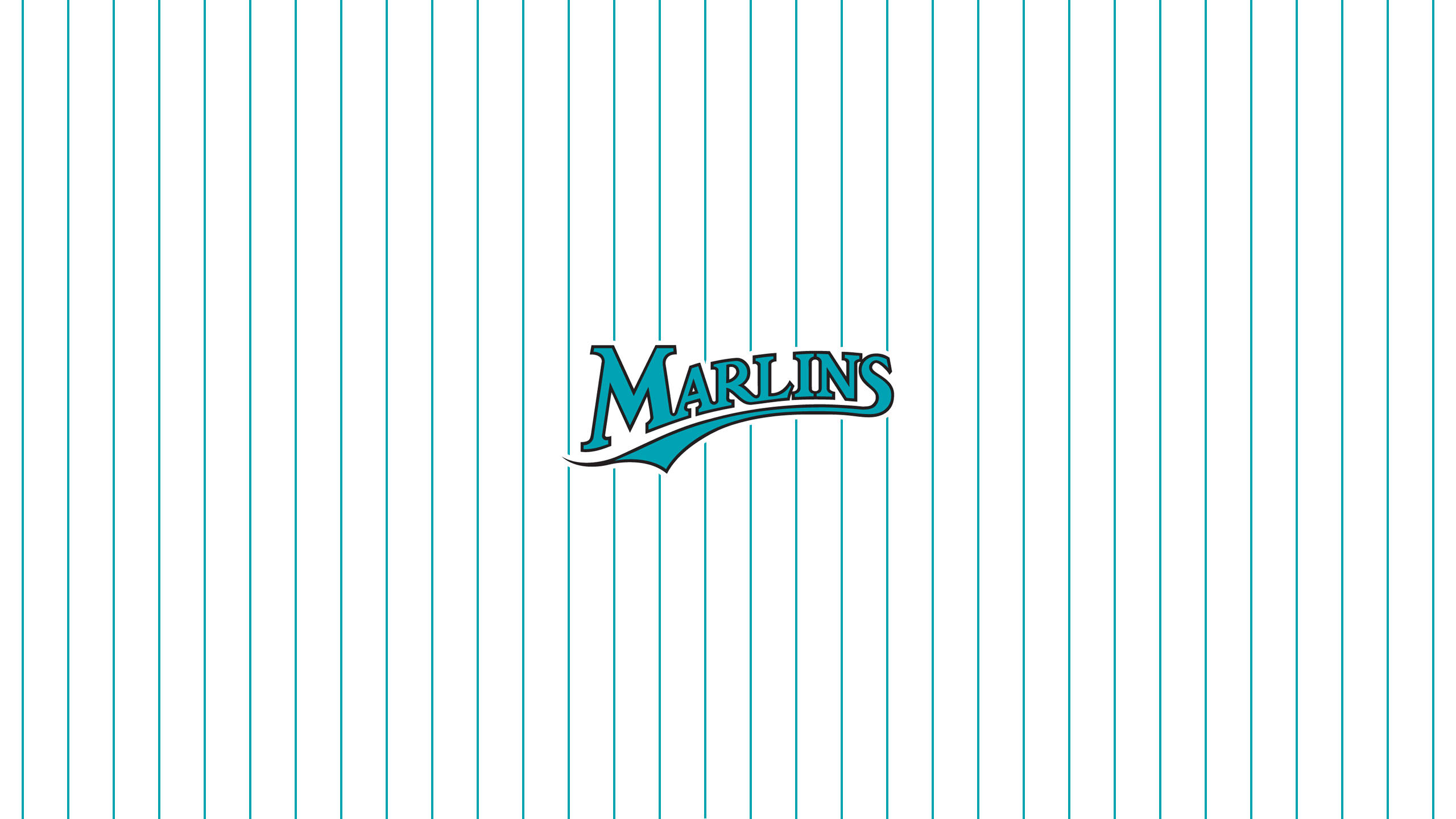 Marlins 桌布 壁紙 — 青綠色和白色細條紋棒球球衣背景，中央有馬林魚標誌。