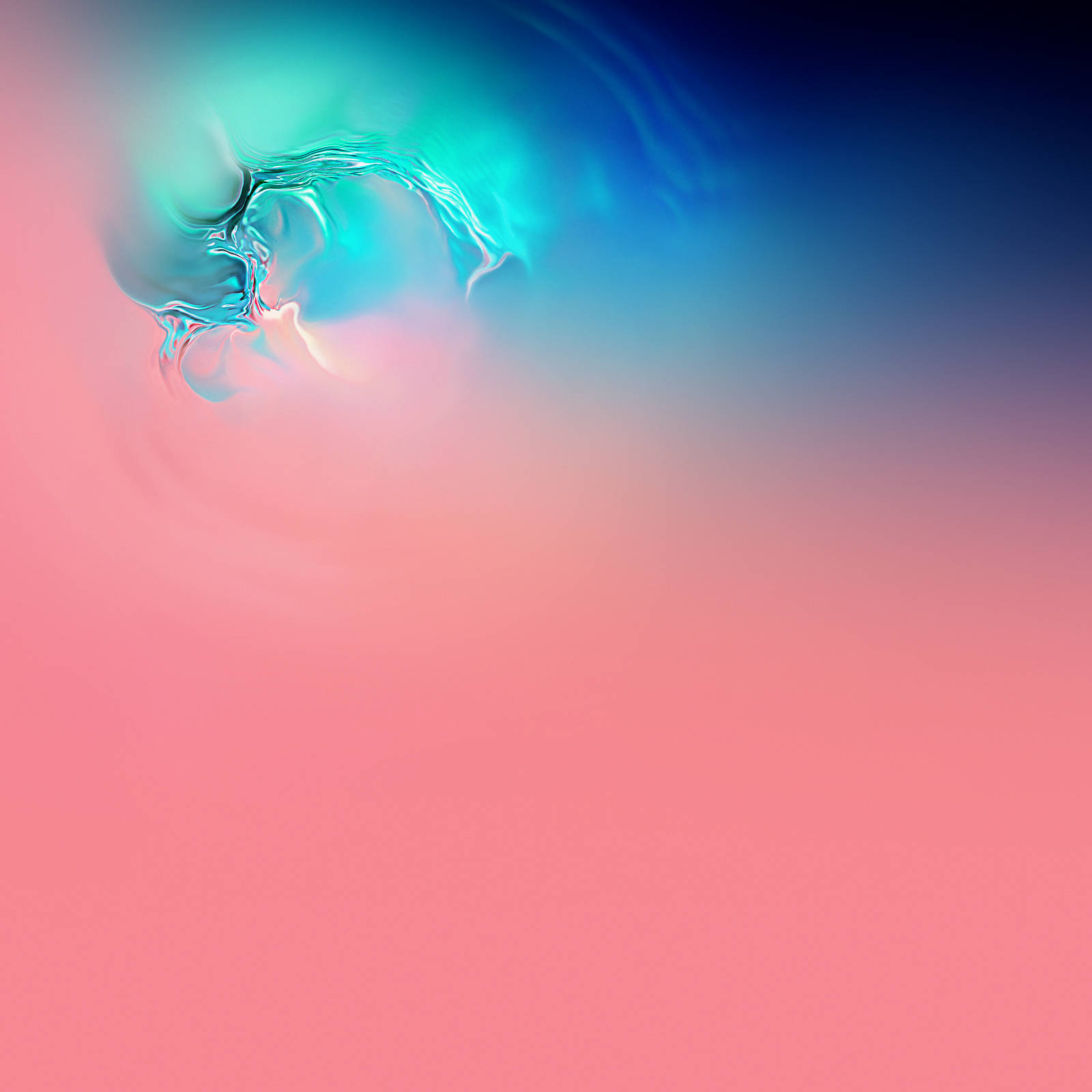 Galaxy S10 桌布 壁紙 — 青綠色和藍色的流動抽象漩渦融入柔和的粉紅色漸變背景中。