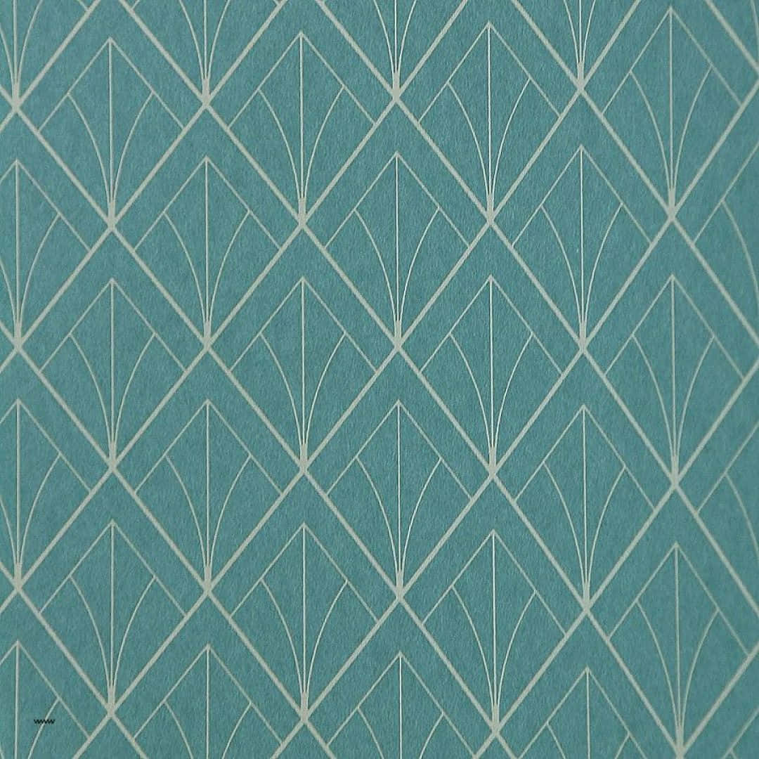 Art Deco iPhone 桌布 壁紙 — 青綠色壁紙，帶有重複的奶油色幾何扇形圖案，呈對角線網格排列。