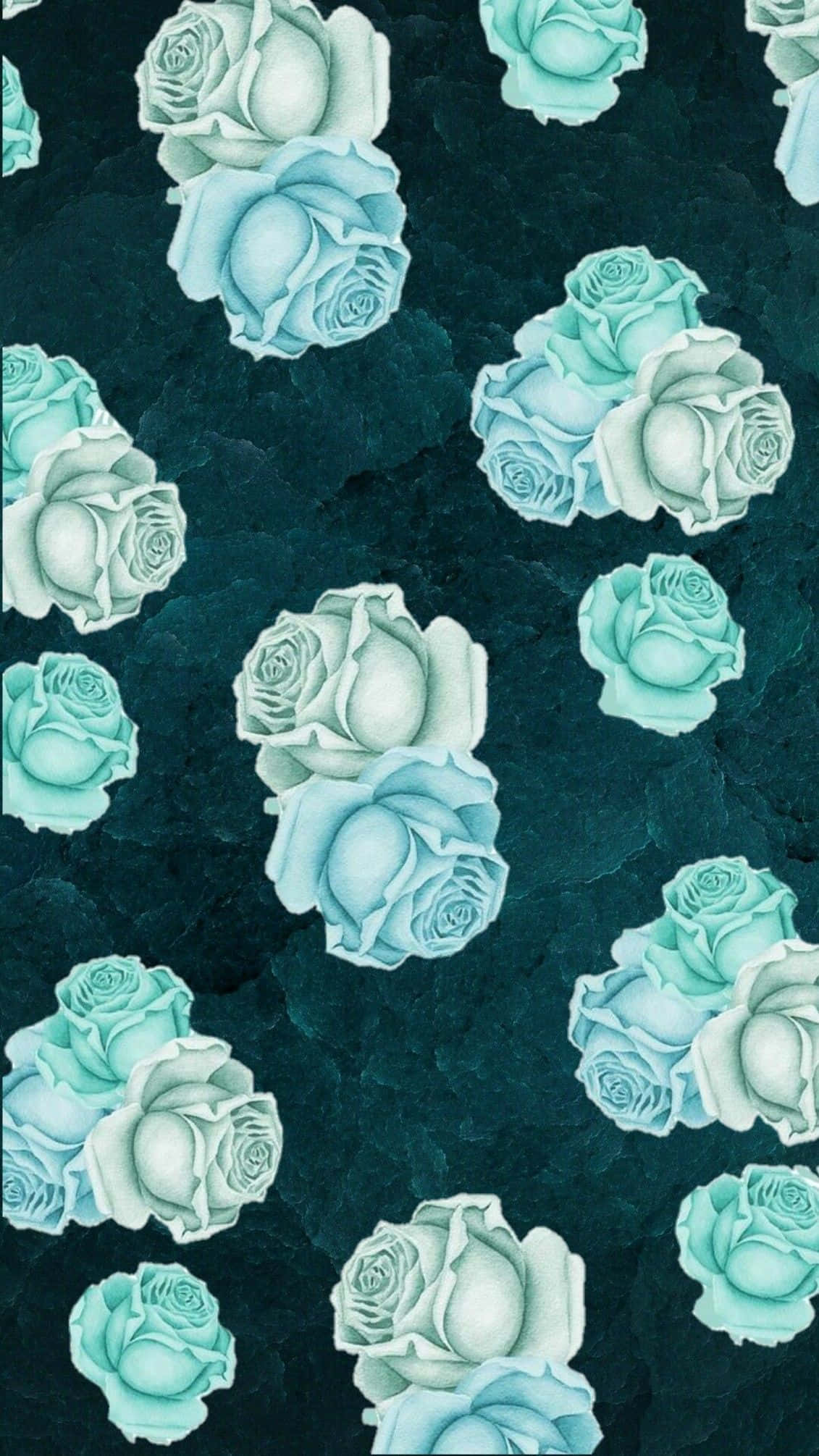 Teal Flower 桌布 壁紙 — 青綠色的玫瑰在深色紋理背景上以重複圖案漂浮。