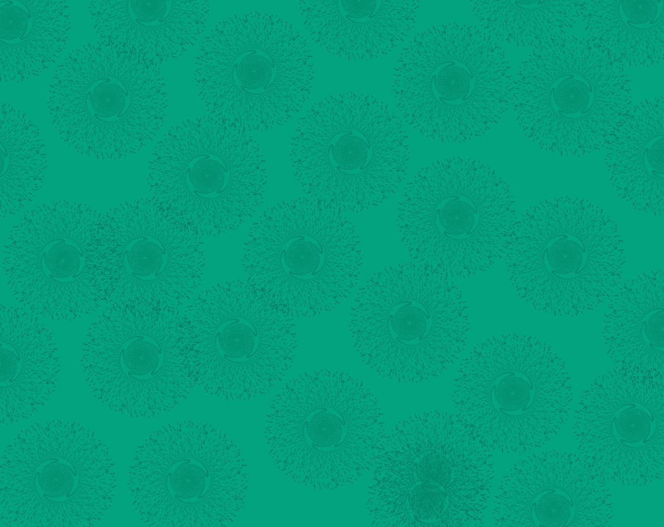 Viridian 桌布 壁紙 — 青綠色背景，帶有從中心點放射出的重複圓形圖案，由細暗線構成。