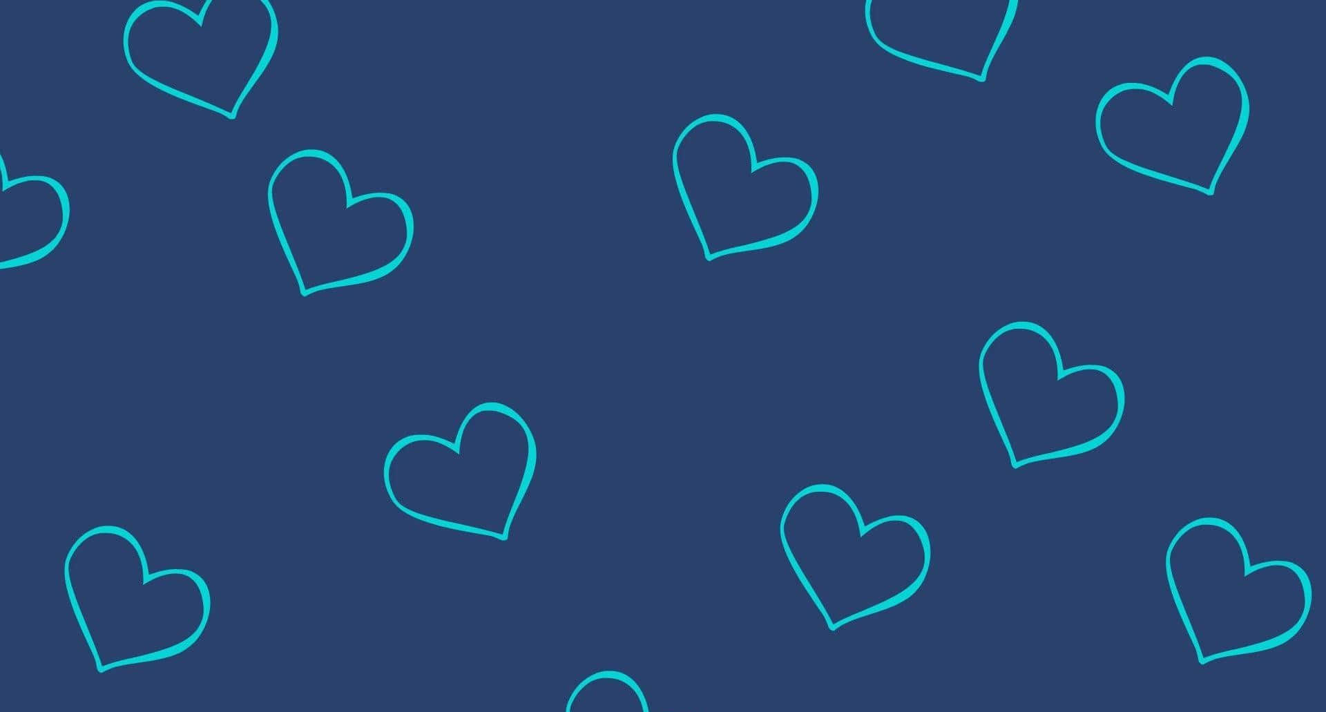 Blue Heart 桌布 壁紙 — 青色輪廓的心形在深藍色背景上以分散的圖案漂浮。