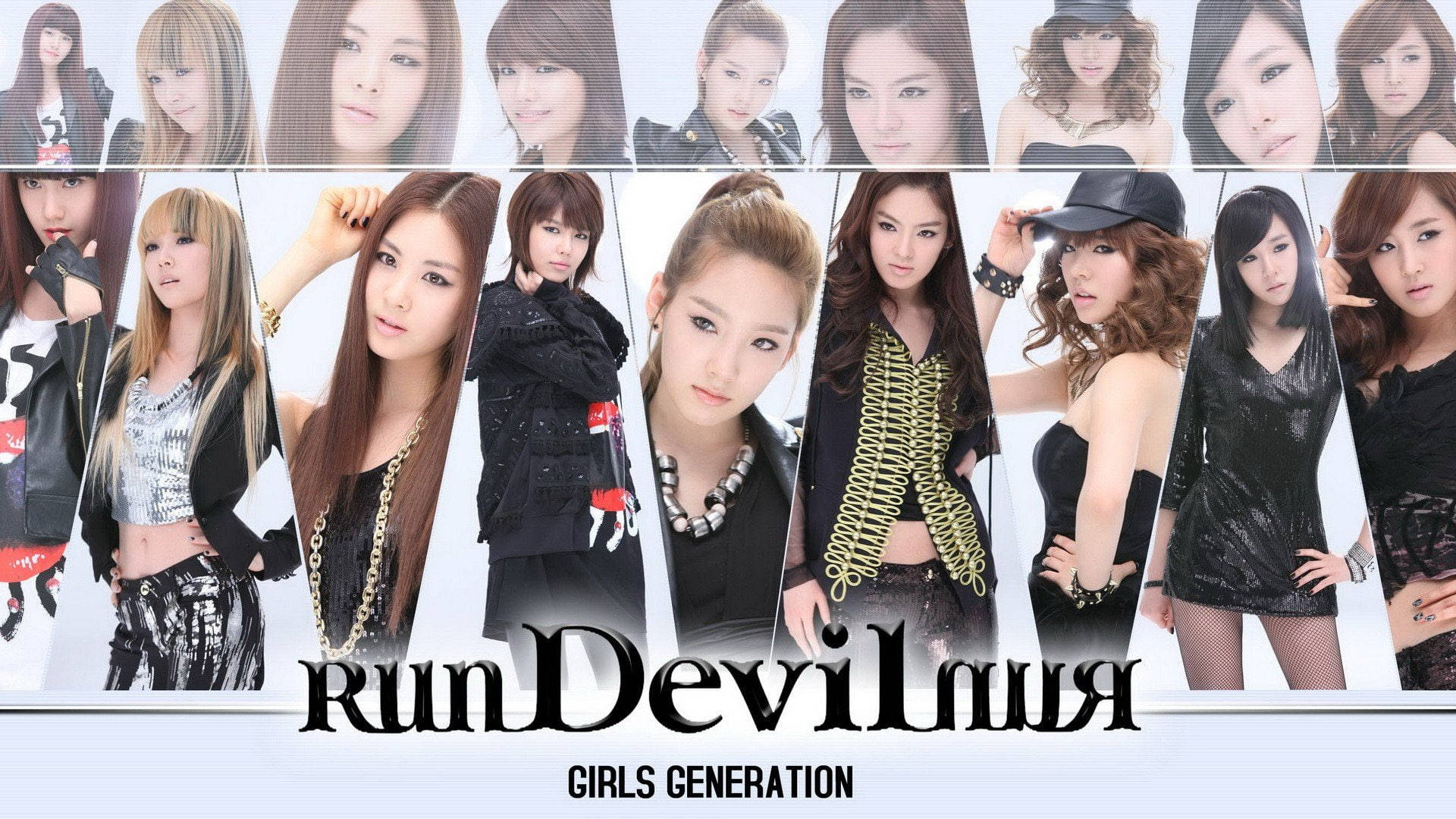 Generation 桌布 壁紙 — 韓國女團少女時代在乾淨的白色背景下穿著時尚前衛的服裝擺姿勢的拼貼畫。