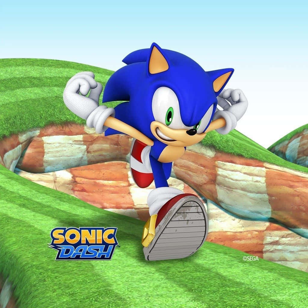Sonic Dash 桌布 壁紙 — 音速小子在晴朗天空下，於岩石遍佈的草坡上充滿活力地奔跑。