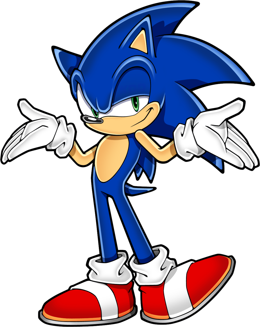 Sonic The Hedgehog 桌布 壁紙 — 音速小子自信地張開雙臂，站在黑色背景前。