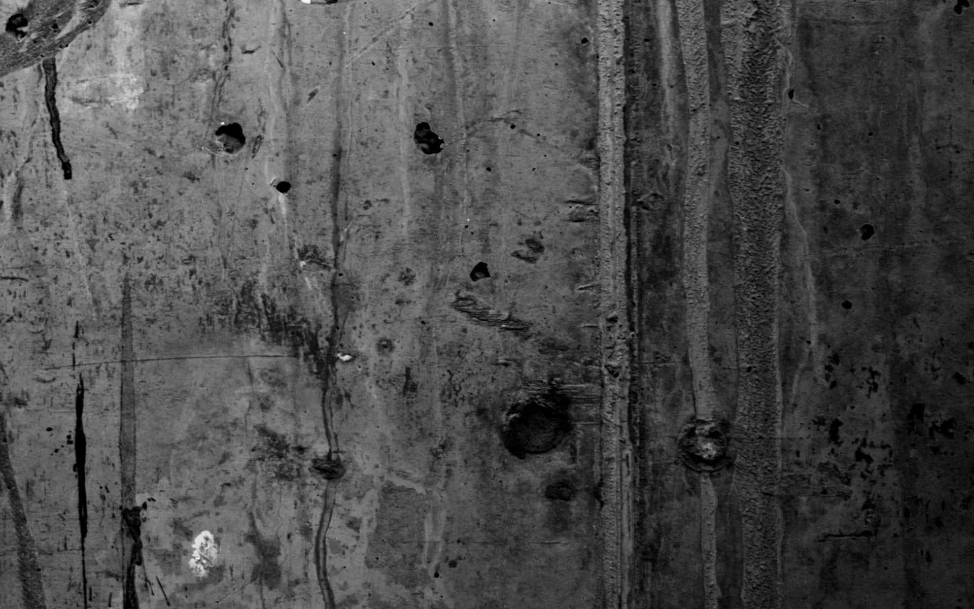Grey Desktop 桌布 壁紙 — 風化混凝土牆的特寫，帶有裂縫、孔洞和污漬，呈現單色調。