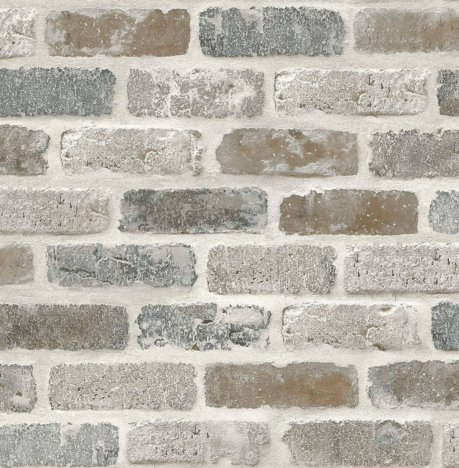 White Brick 桌布 壁紙 — 風化灰色和米色磚塊的特寫，帶有紋理砂漿，經典的順砌圖案。