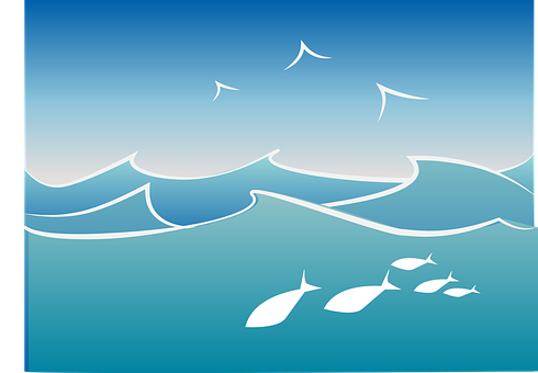 風格化海洋波浪與魚類插圖 — 海洋 壁紙