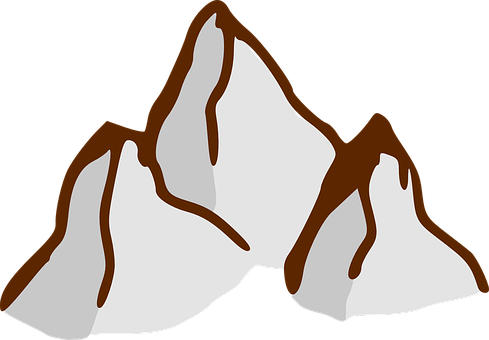 Valley 桌布 壁紙 — 風格化的卡通山脈，白色山峰和棕色輪廓，黑色背景。