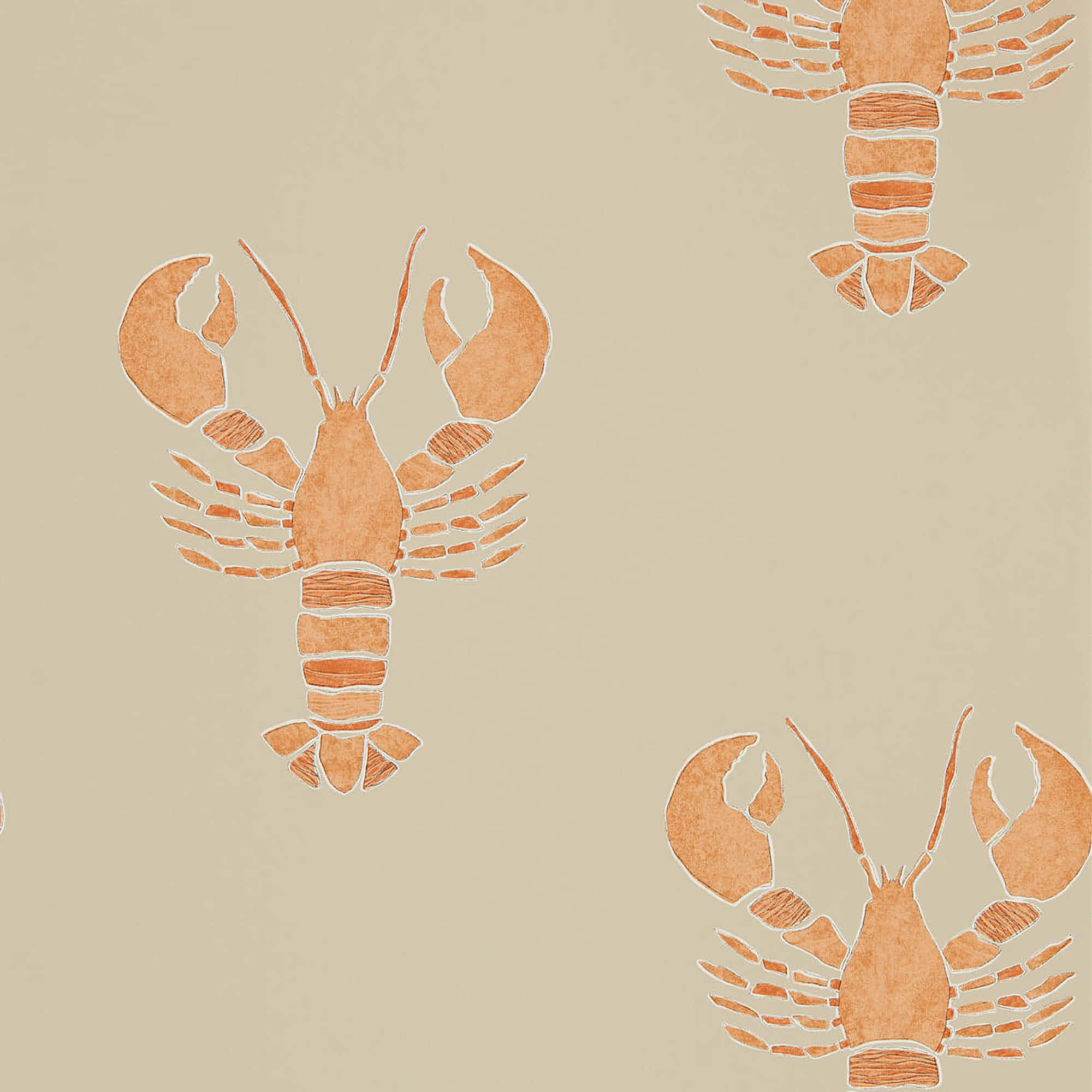 Lobster 桌布 壁紙 — 風格化的橙色龍蝦，帶有紋理分節，在米色壁紙上以乾淨的圖案重複。