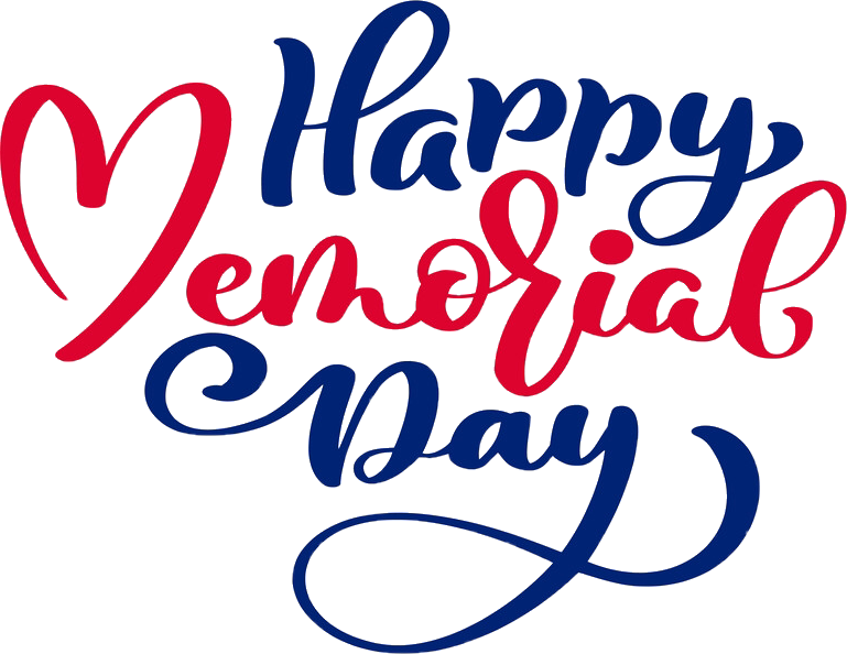 Memorial Day 桌布 壁紙 — 風格化的紅色和藍色草書文字在黑色背景上寫著「Happy Memorial Day」，並帶有裝飾性花紋。