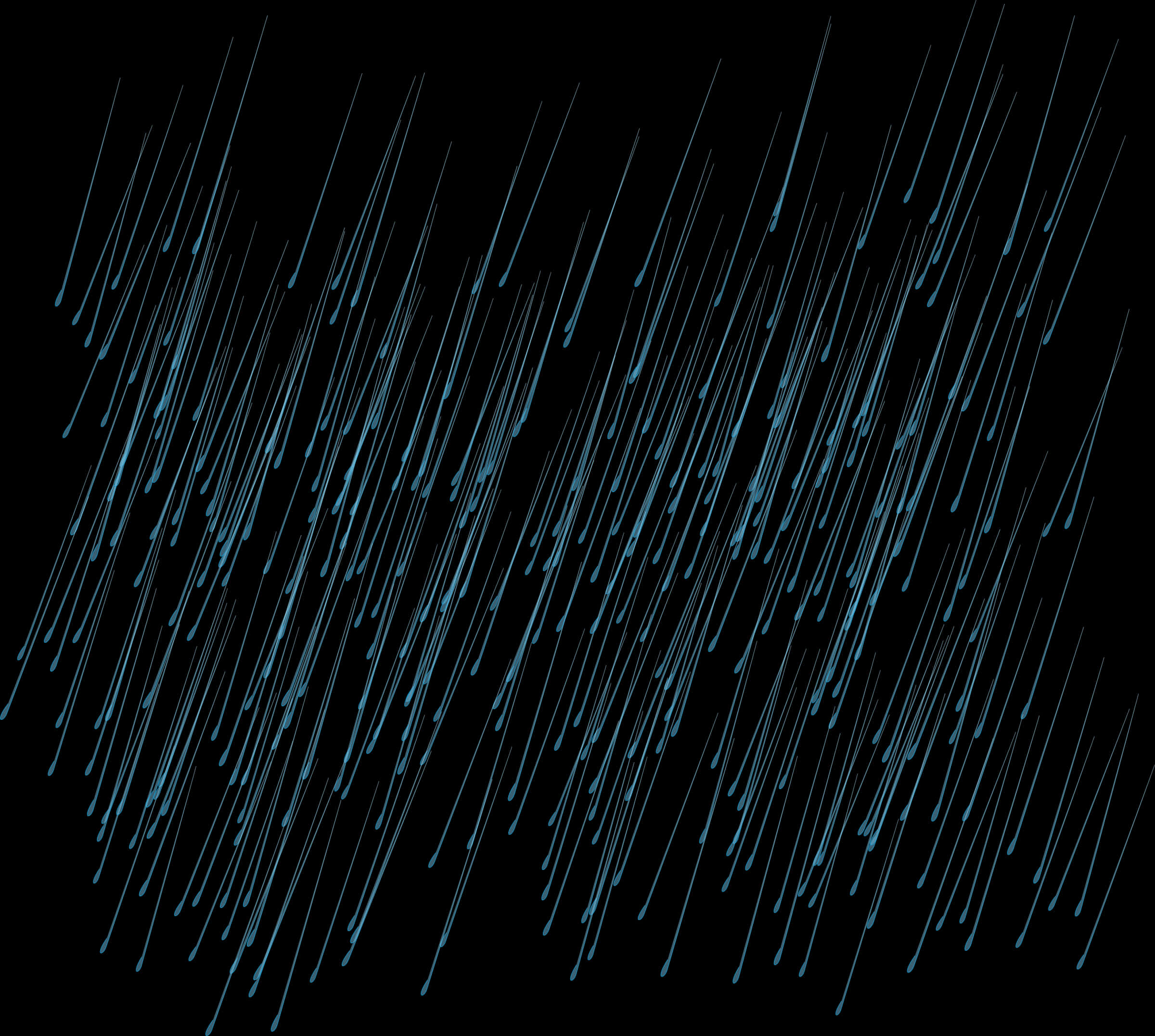 Raindrops 桌布 壁紙 — 風格化的藍色雨滴以對角線方向劃過純黑色背景，形成極簡數位藝術圖案。