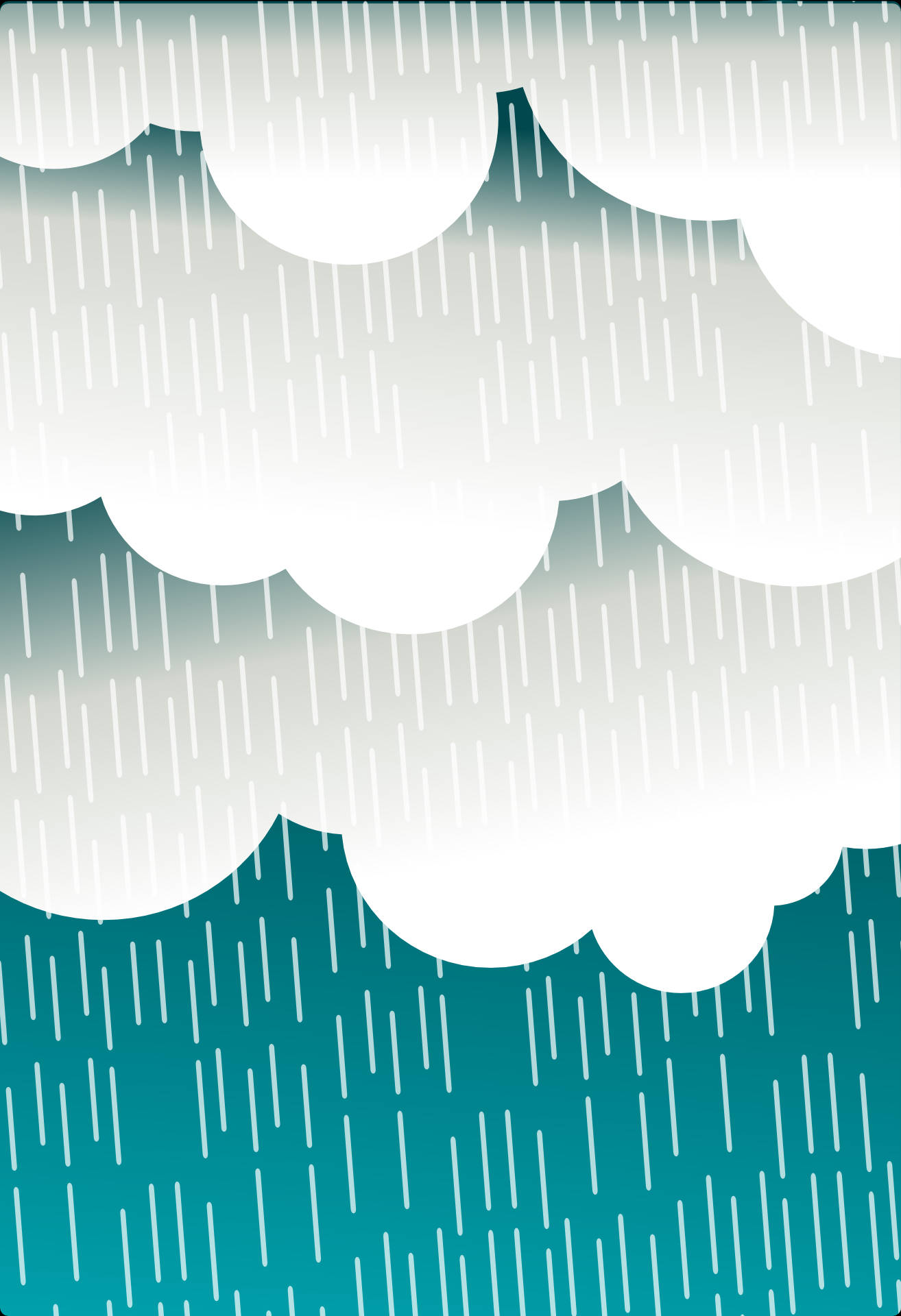 top iPhone 桌布 壁紙 — 風格化的雨水從層疊的白雲中落下，背景為青綠色漸變，採用極簡向量設計。