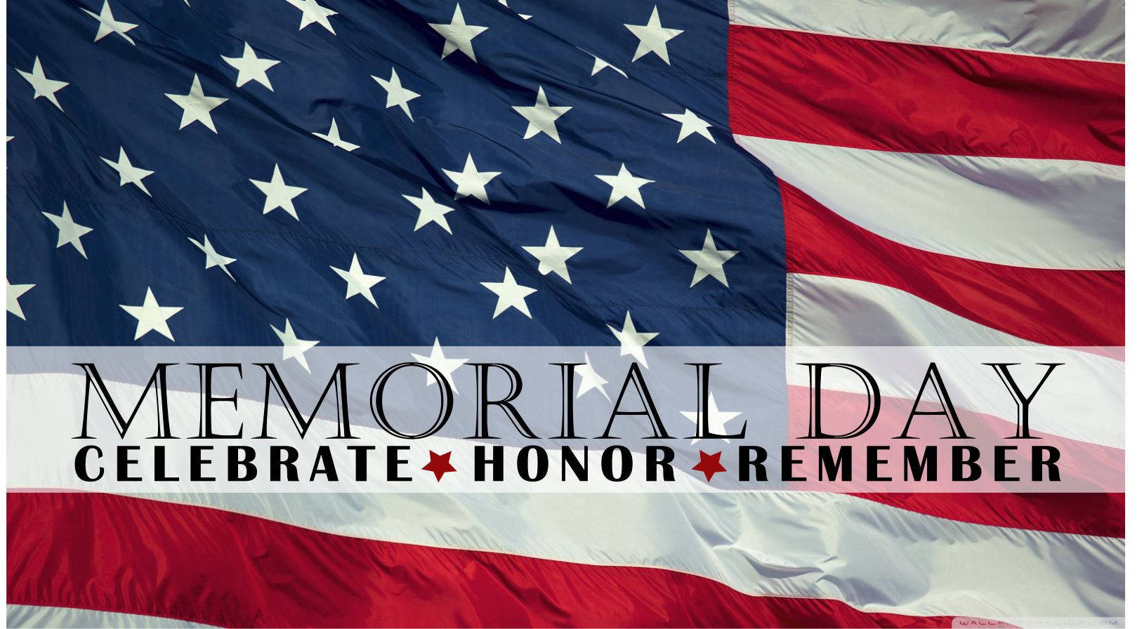 Memorial 桌布 壁紙 — 飄揚的美國國旗，以粗體文字向陣亡將士紀念日的退伍軍人和陣亡士兵致敬。