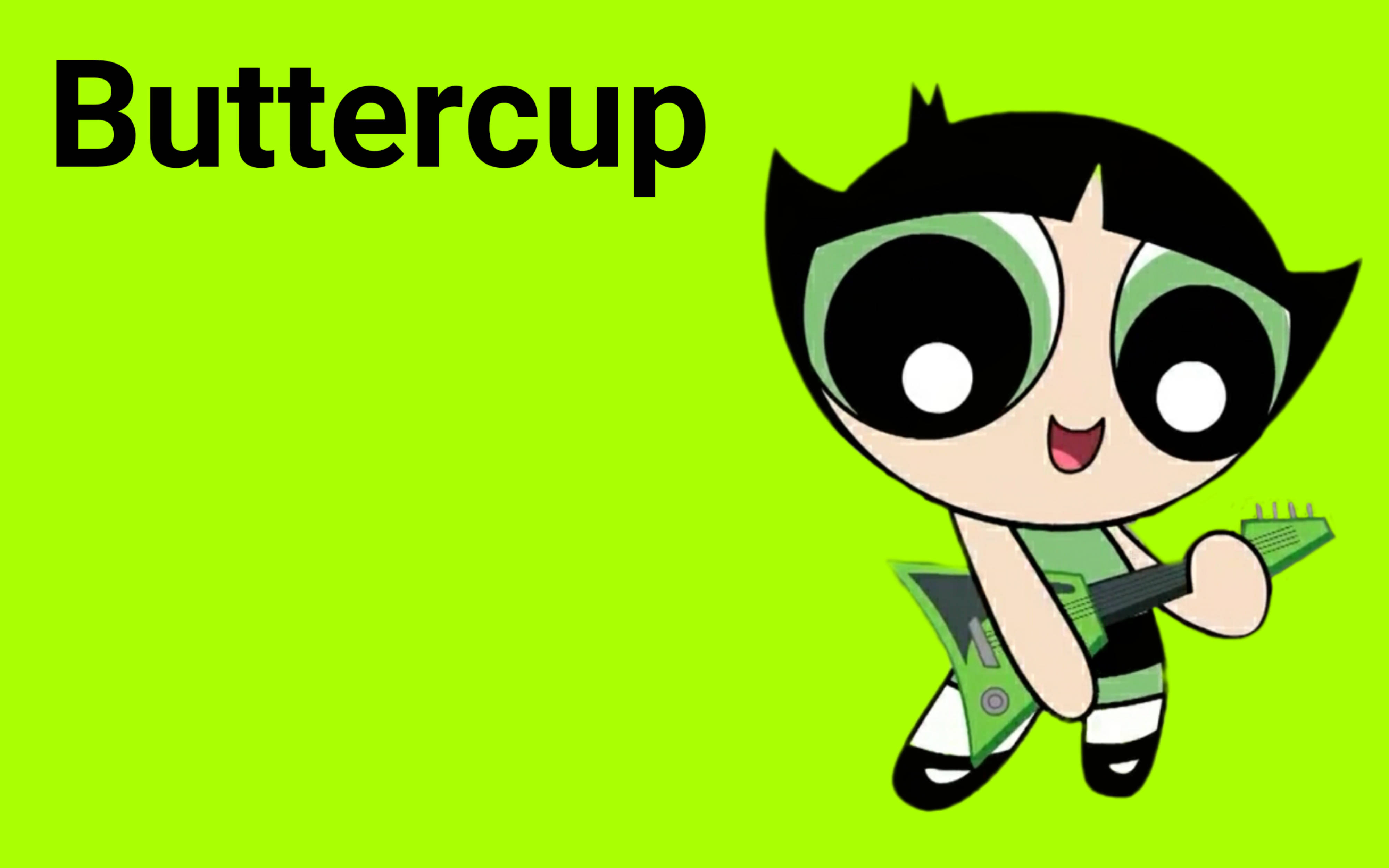 Buttercup 桌布 壁紙 — 飛天小女警中的花花在明亮的萊姆綠色背景上快樂地彈奏綠色吉他。