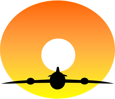 飛機剪影夕陽 — 日落 壁紙