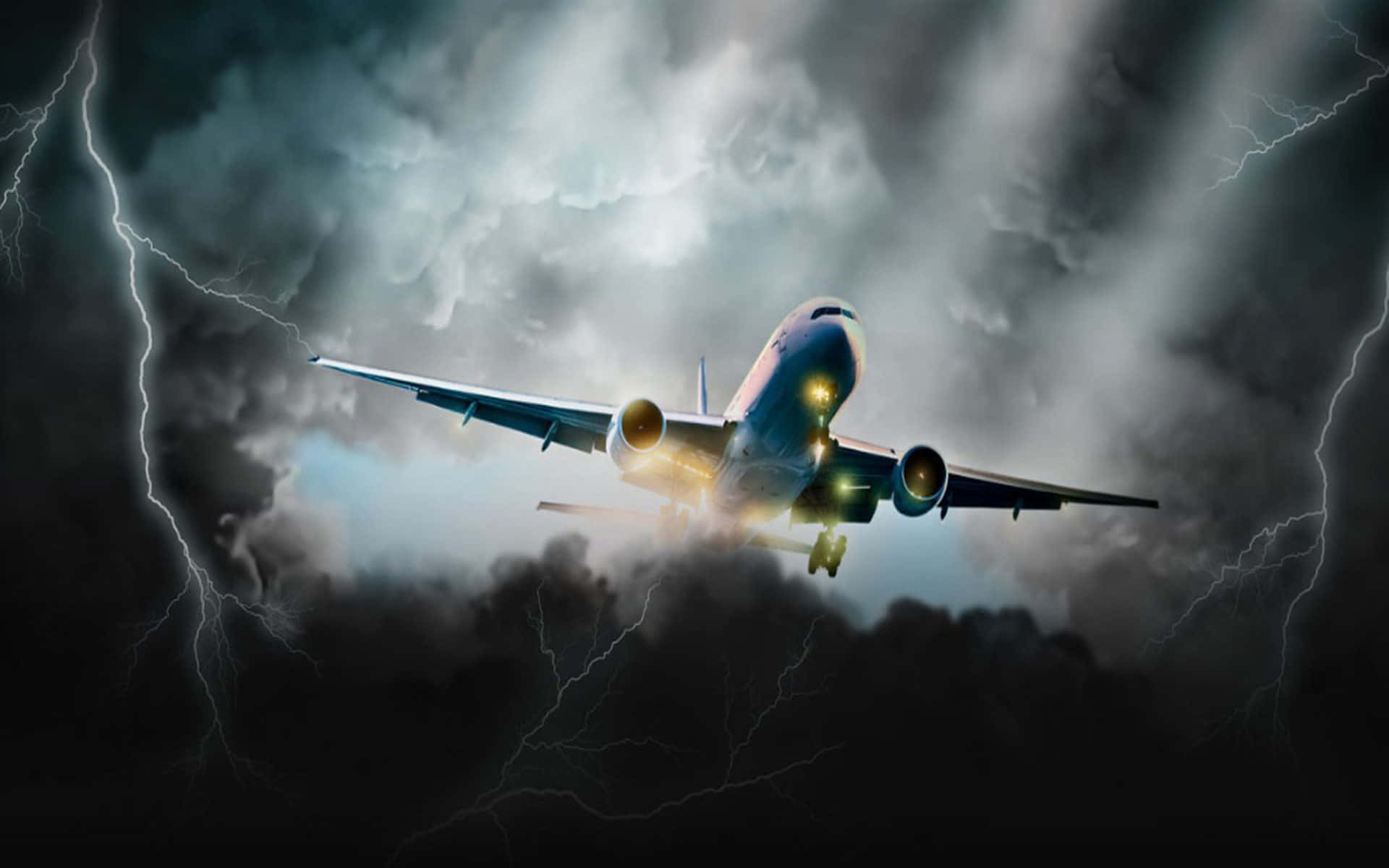 飛機飛過暴風雨的天空 壁紙