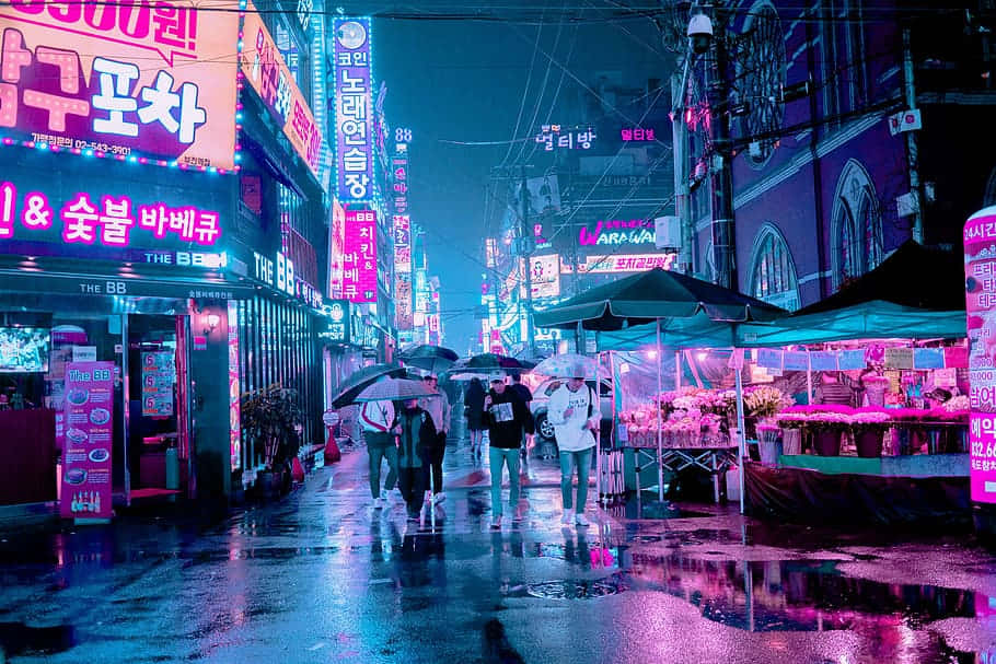 首爾霓虹粉紅城市 壁紙