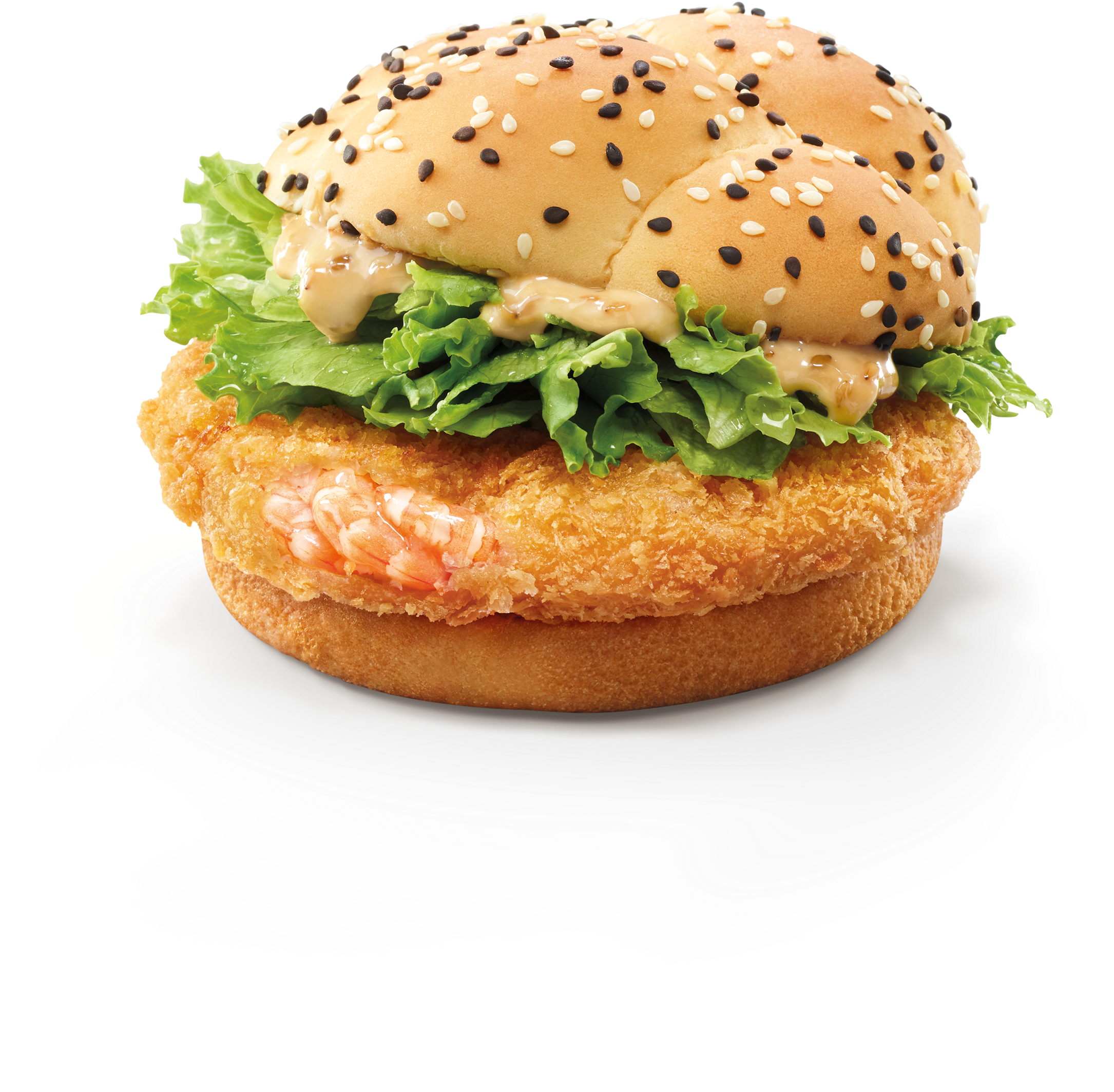 麥當勞 桌布 壁紙 — 香脆炸蝦漢堡，搭配新鮮生菜和奶油醬汁，放在芝麻麵包上，置於白色盤中。