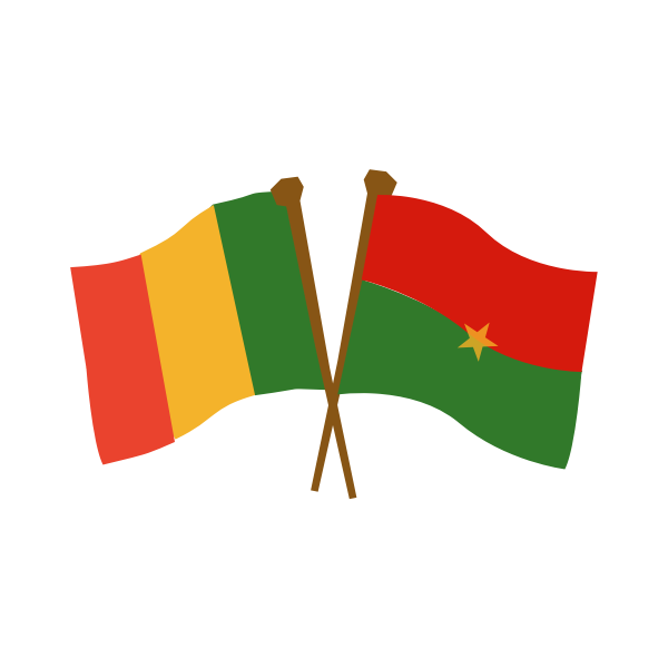 Mali 桌布 壁紙 — 馬利和布吉納法索的兩面國旗交叉在黑色背景上飄揚。