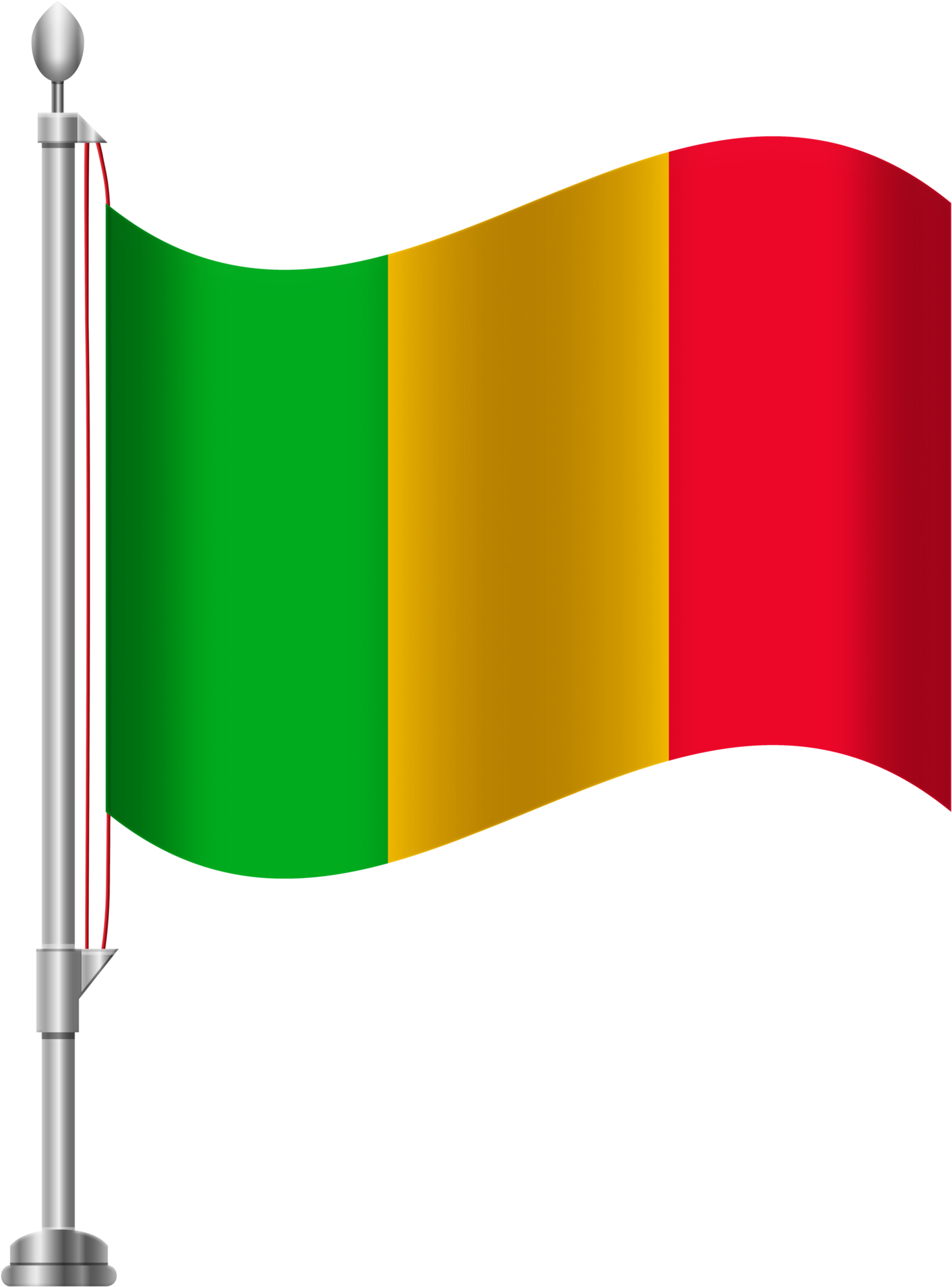 Mali 桌布 壁紙 — 馬利國旗上的綠色、黃色和紅色垂直條紋在純黑色背景上優雅地飄揚。