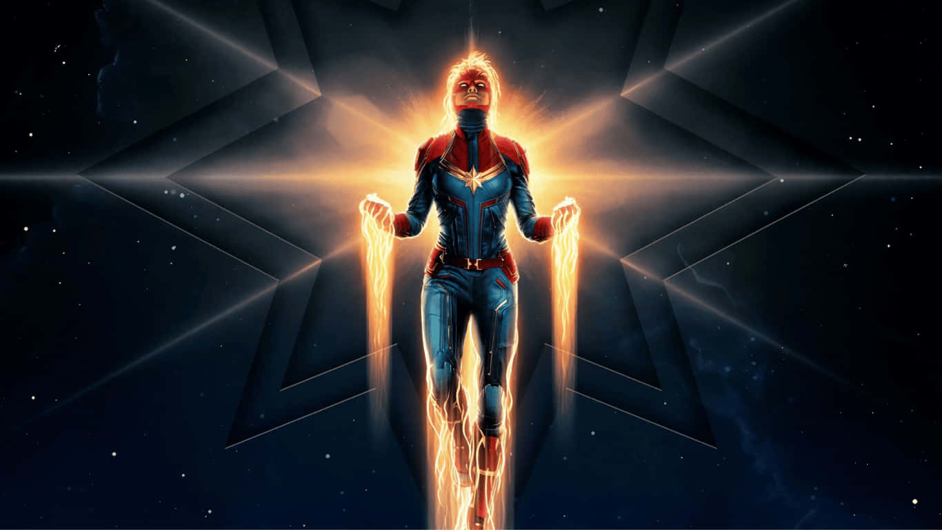 1366x768 Captain Marvel 桌布 壁紙 — 驚奇隊長在太空中閃耀，能量從她的手中噴發，背景是繁星點點的宇宙。