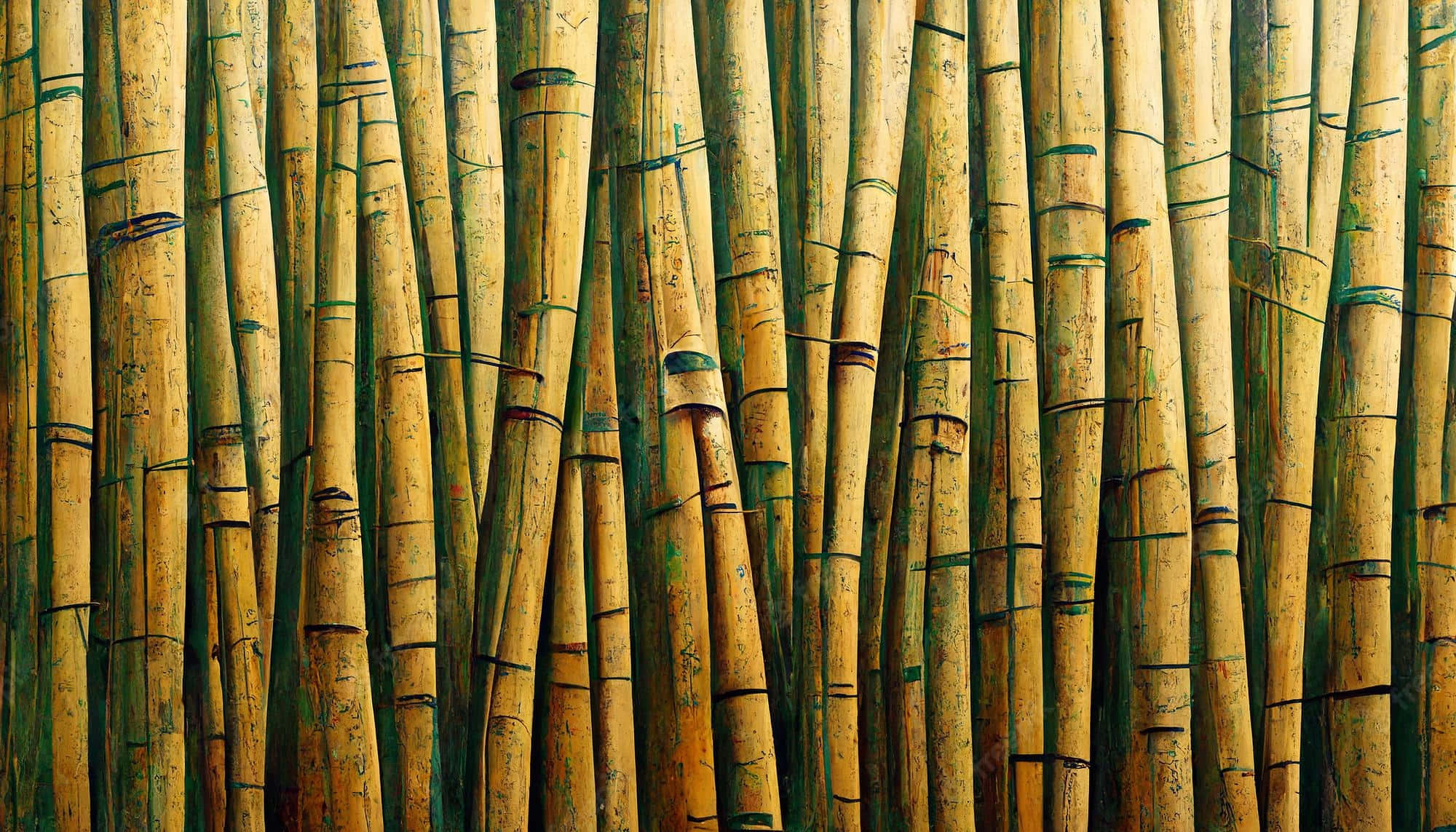 Bamboo Forest 桌布 壁紙 — 高大的竹莖帶有金黃色和綠色色調，形成密集的垂直圖案，具有自然紋理和微妙的陰影。