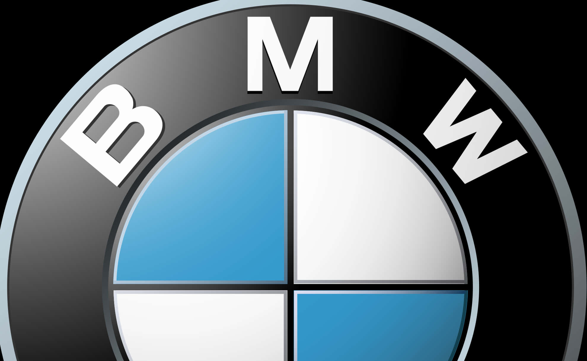 BMW 動圖 桌布 壁紙 — 高對比度數位渲染的標誌性BMW標誌，藍白四象限，黑色背景。