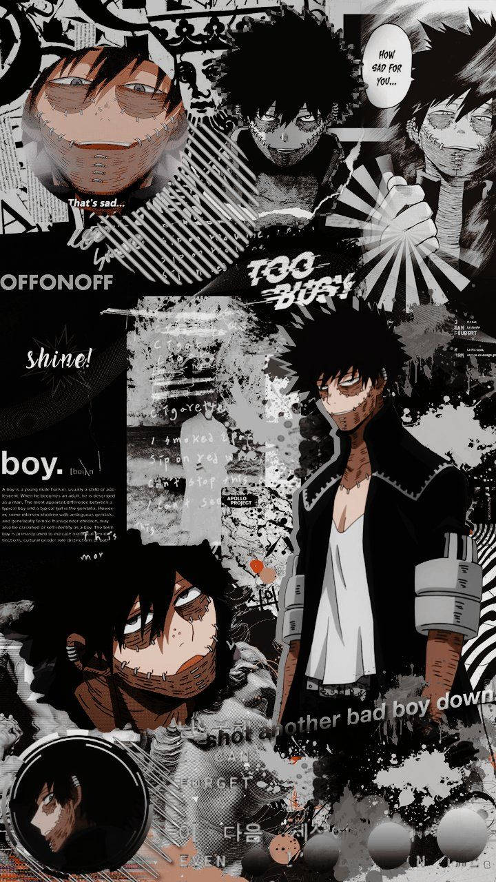 Dabi Aesthetic 桌布 壁紙 — 高對比度漫畫拼貼，包含多個強烈的動漫角色、粗體文字和動態漫畫面板。