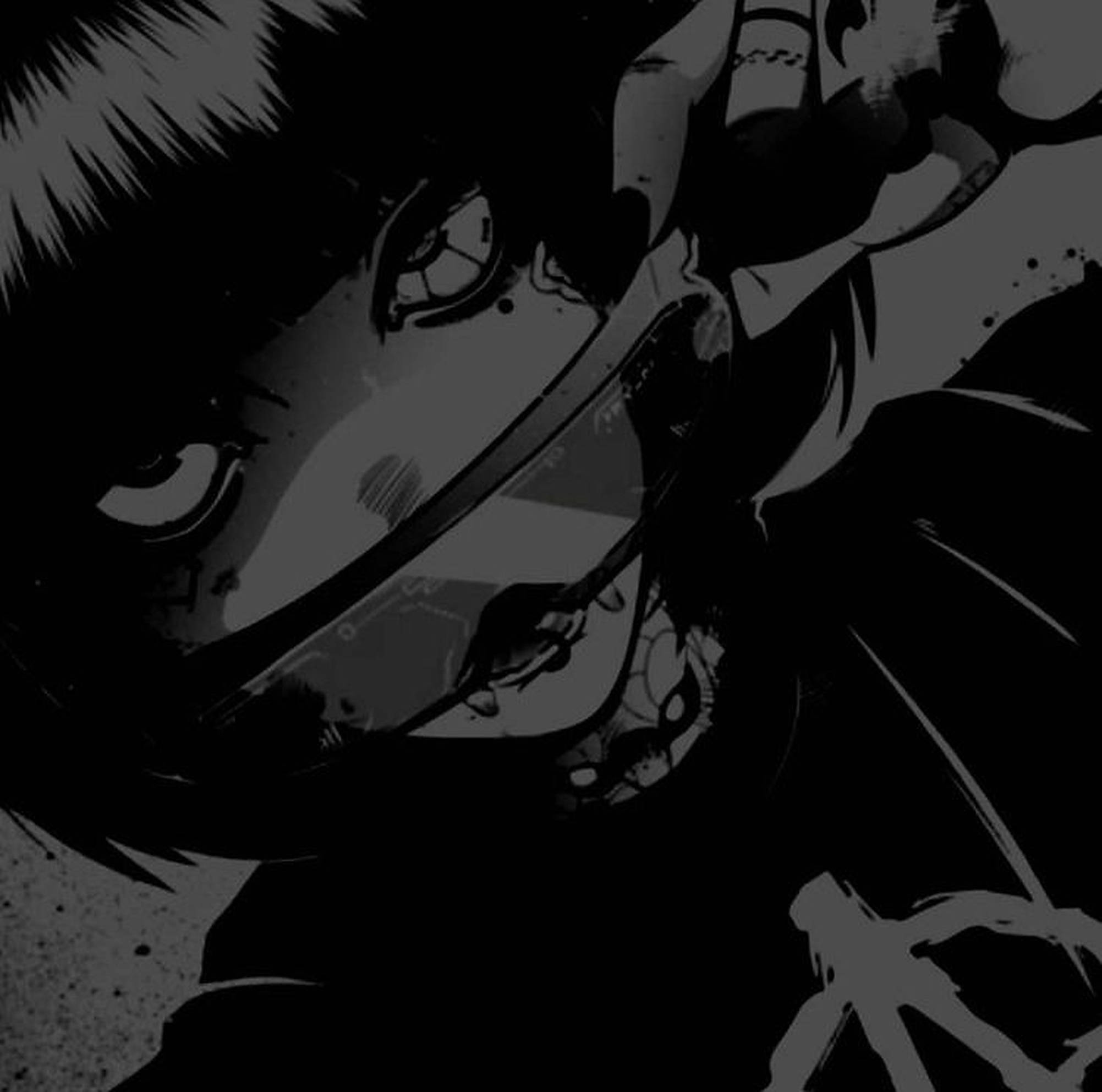 emo 頭像 桌布 壁紙 — 高對比度黑白動漫特寫，角色眼神銳利，陰影動態豐富。